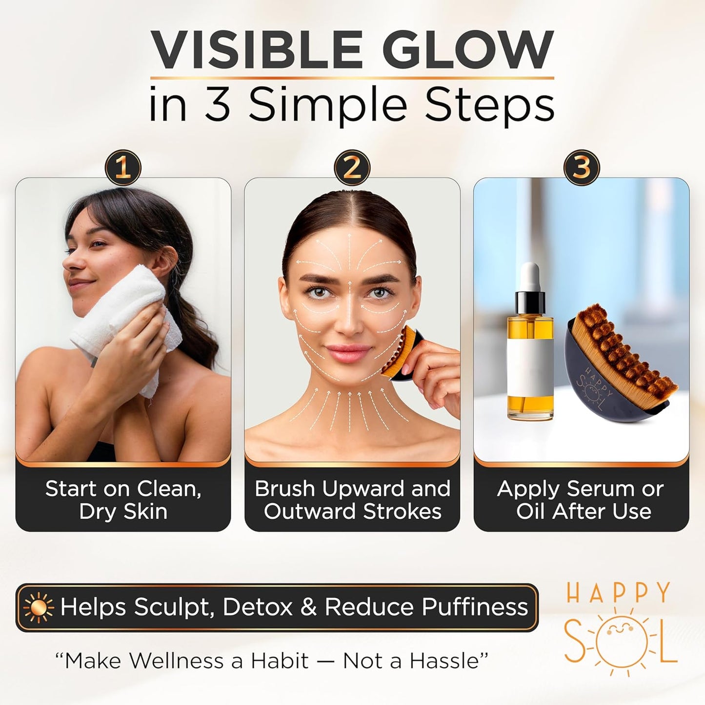 Lymphatic Contour Face Brush - Ergonomic Dry Brushing Tool for Puffiness & Glow | Compact Travel Size