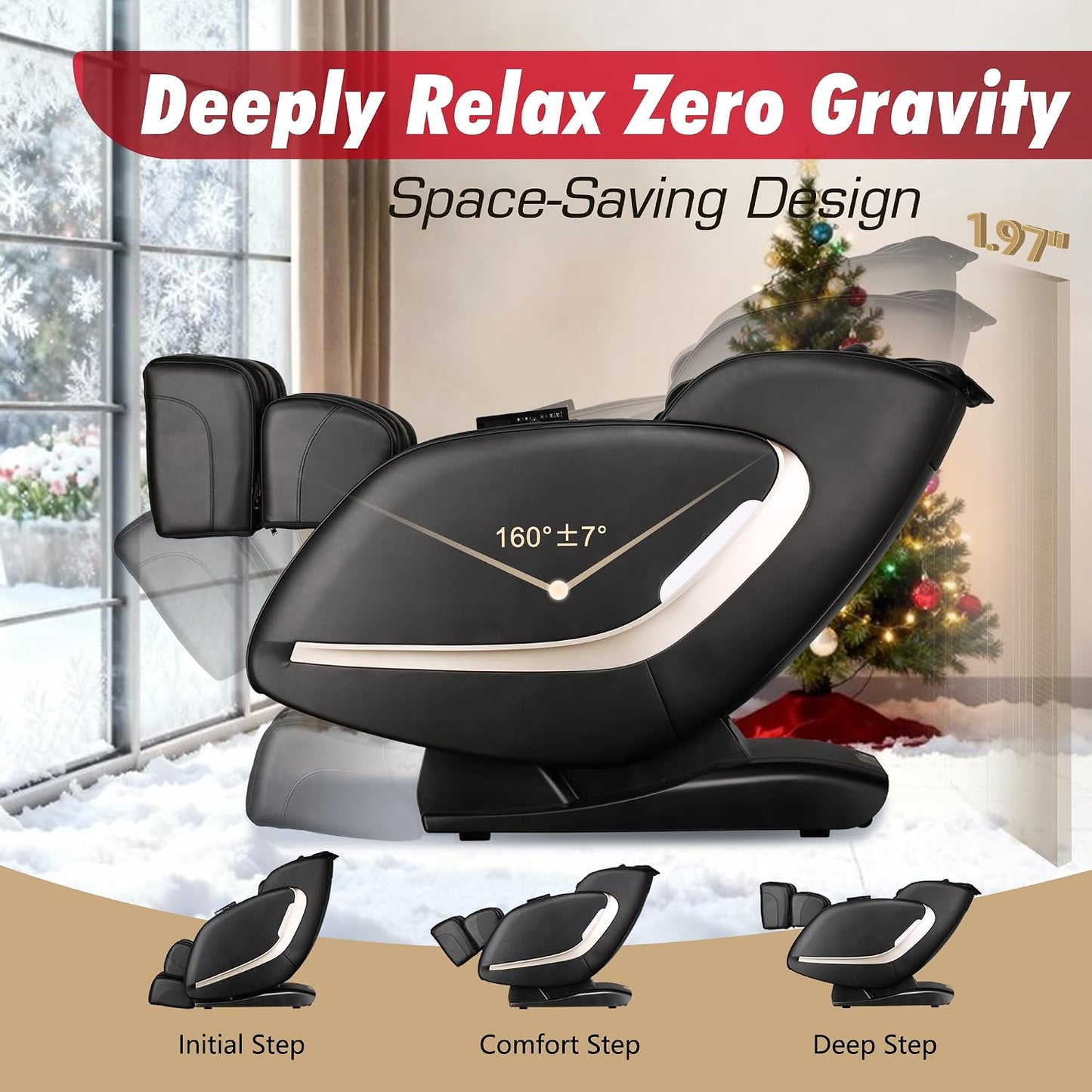 EASPEARL Full Body Massage Chair - SL-Track, 165° Zero Gravity, Heat & APP Control | Black