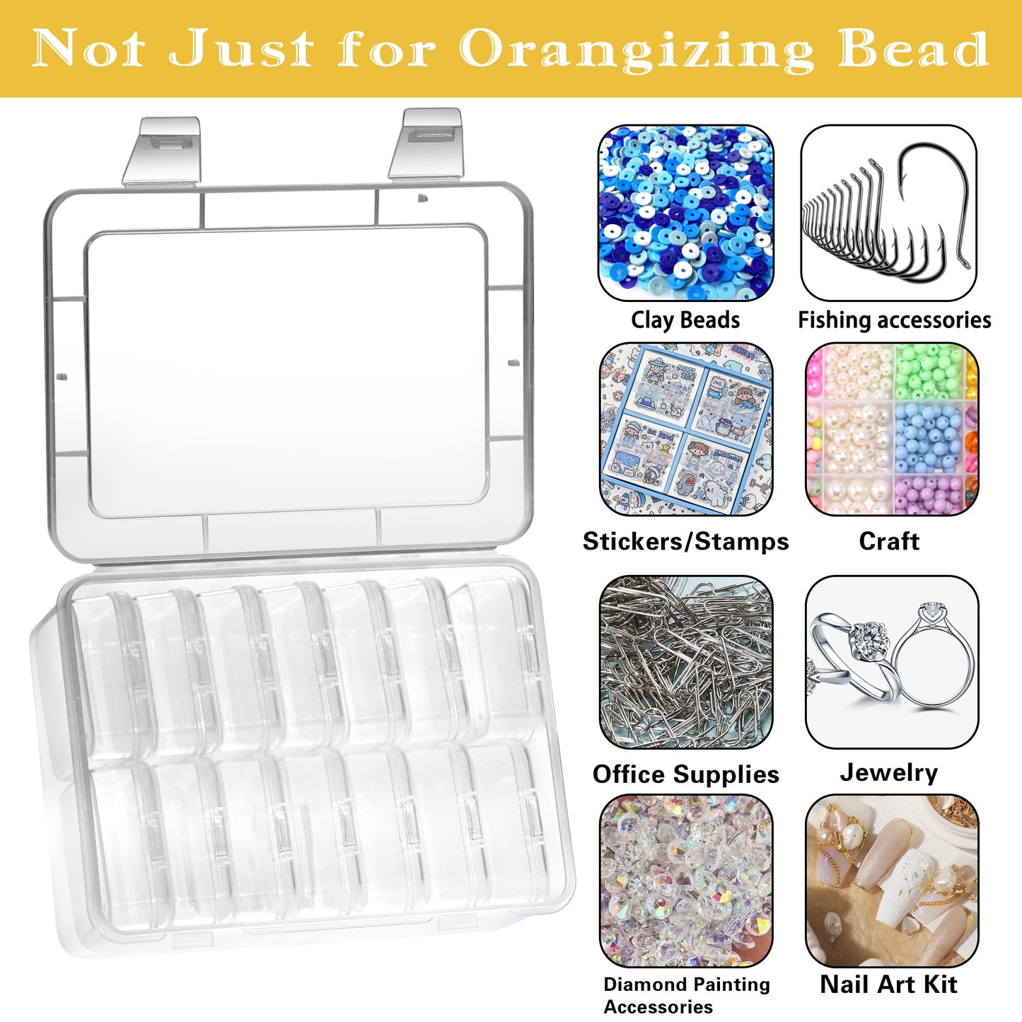 Mathtoxyz Small Bead Organizers, 14 Pieces Plastic Storage Cases Mini Clear Bead Storage Containers Transparent Boxes with Hinged Lid and Rectangle Clear Craft Supply Case