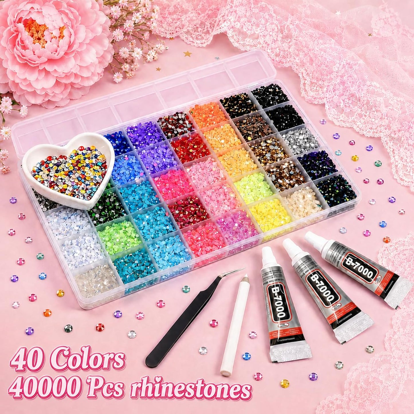 Rhinestone Bedazzling Kit - 40,000 Mixed Color Gems for Crafting, Nail Art, Shoes & More | All-in-One Set