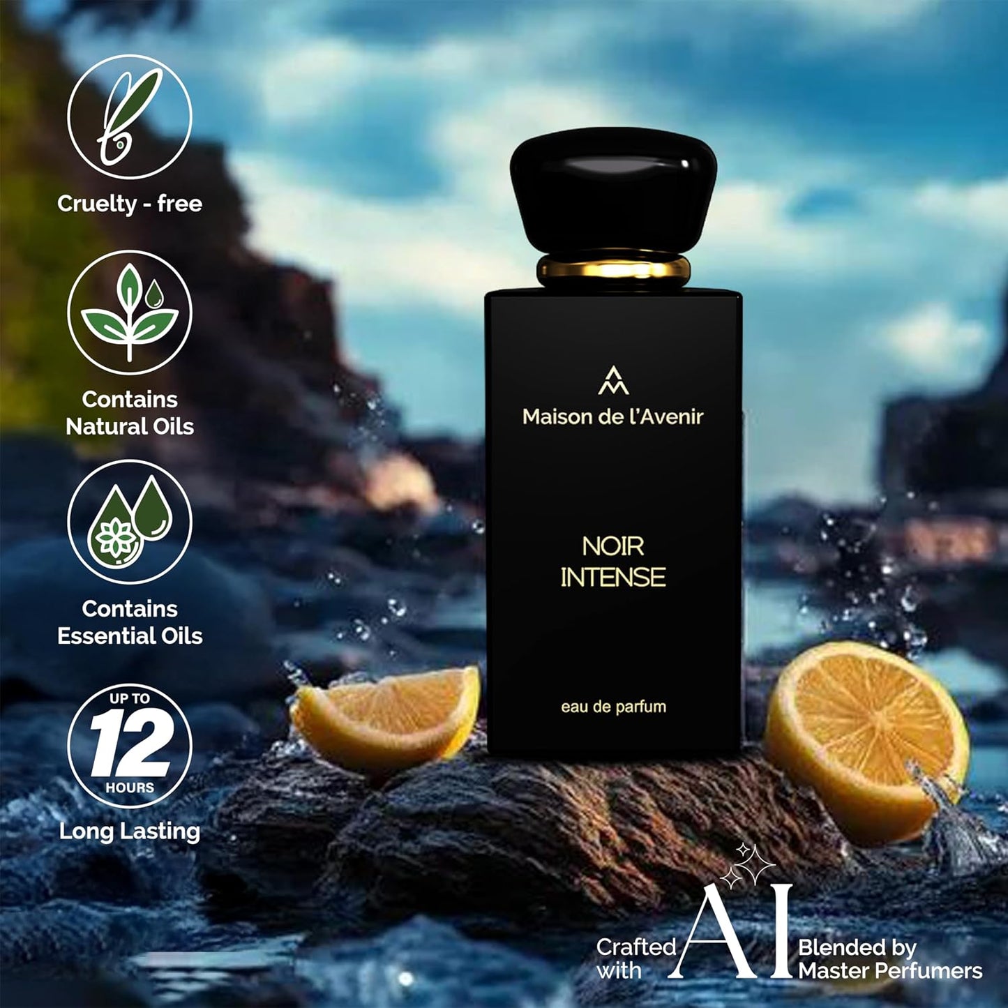Noir Intense Unisex Cologne - Aromatic Fougere with Lavender, Bergamot & Patchouli | Long-Lasting Fragrance (12 Hours)