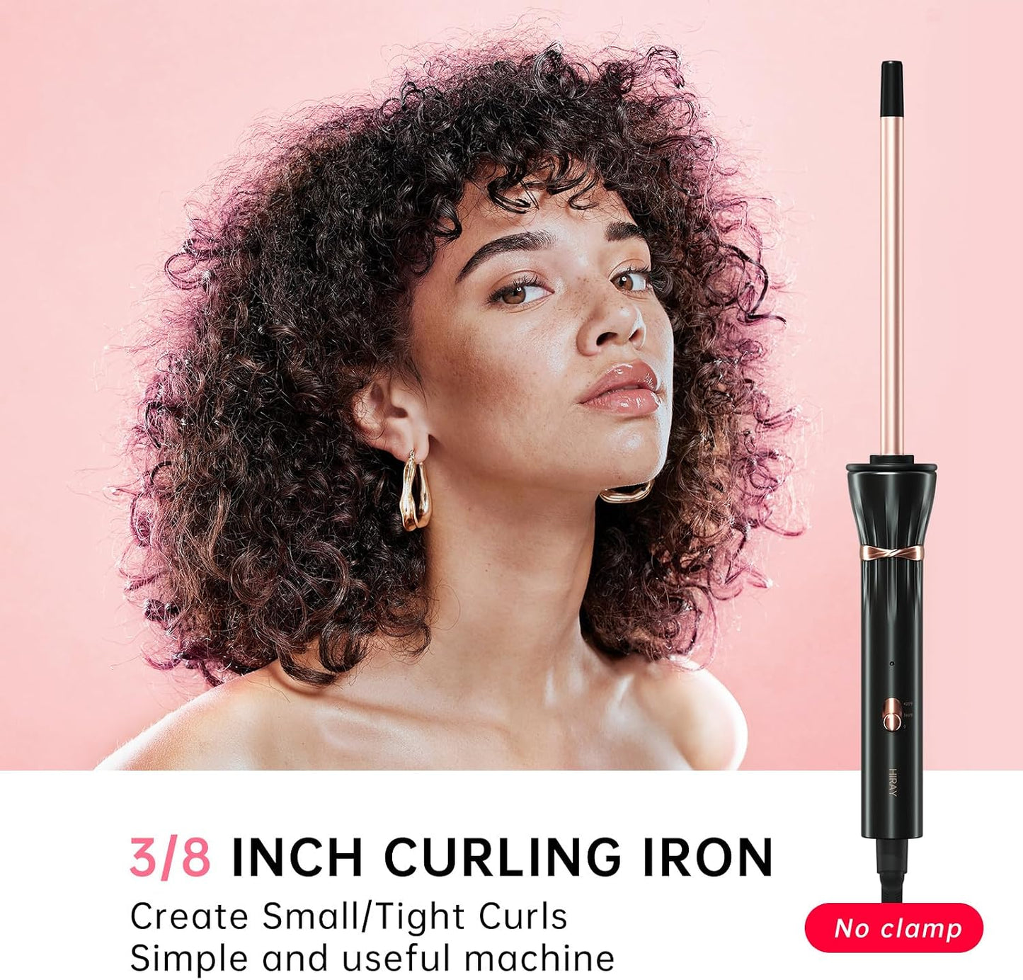 Curling Wand - 3/8 Inch Ceramic Tiny Curling Iron with Adjustable Temperature | Fast Heating for Short & Long Hair