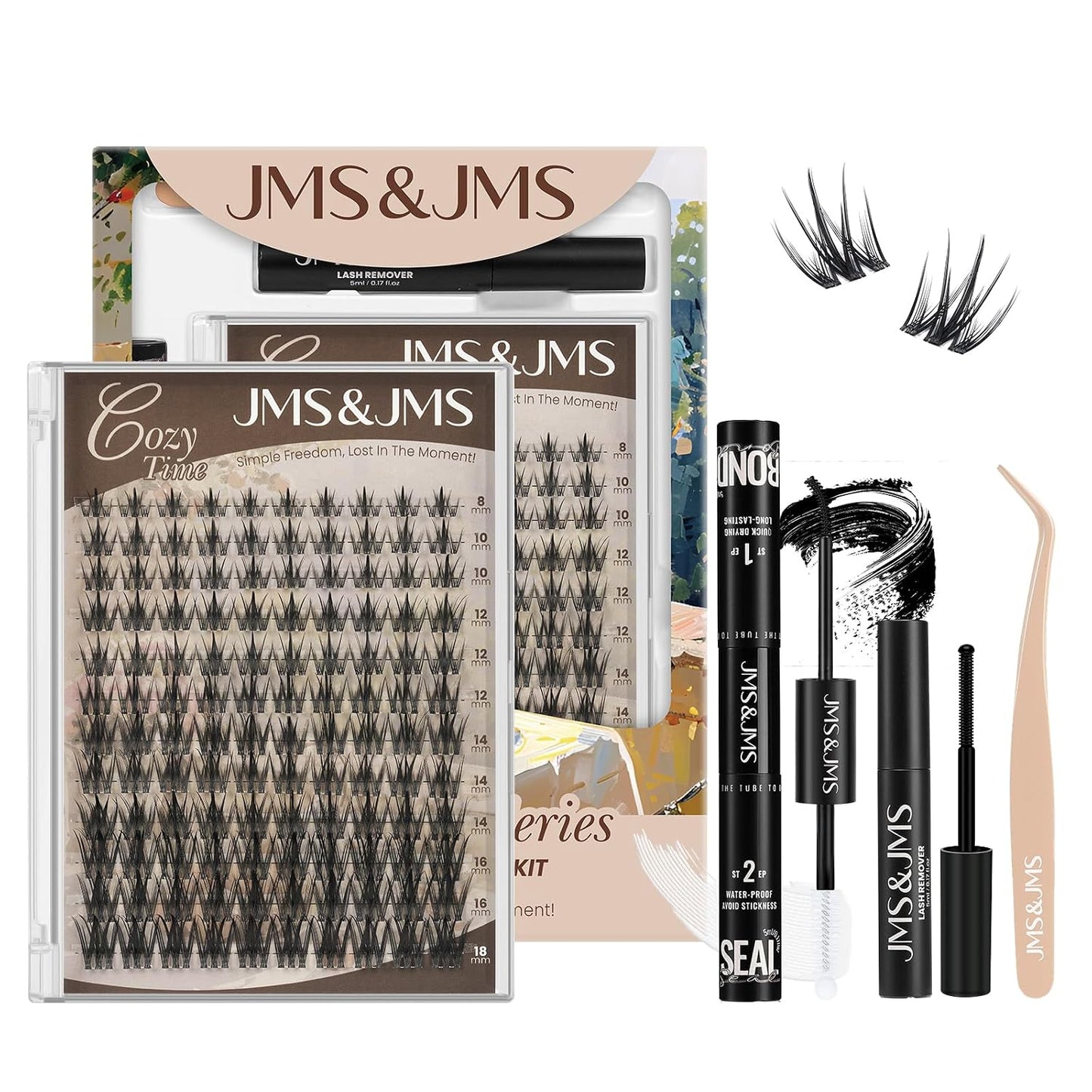 Fairy Lash Clusters Kit - Natural Invisible Band Manga Lashes | Eyelash Applicator & Bond for Beginners (Fairy-8-18mix)