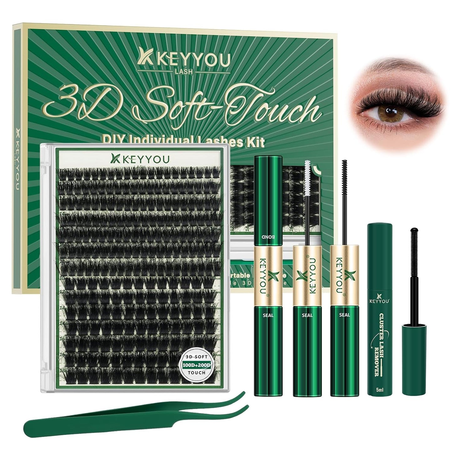 KEYYOU 3D Eyelash Clusters - 280pcs Wispy Volume Lashes | 80D D Curl, 9-18mm Mix