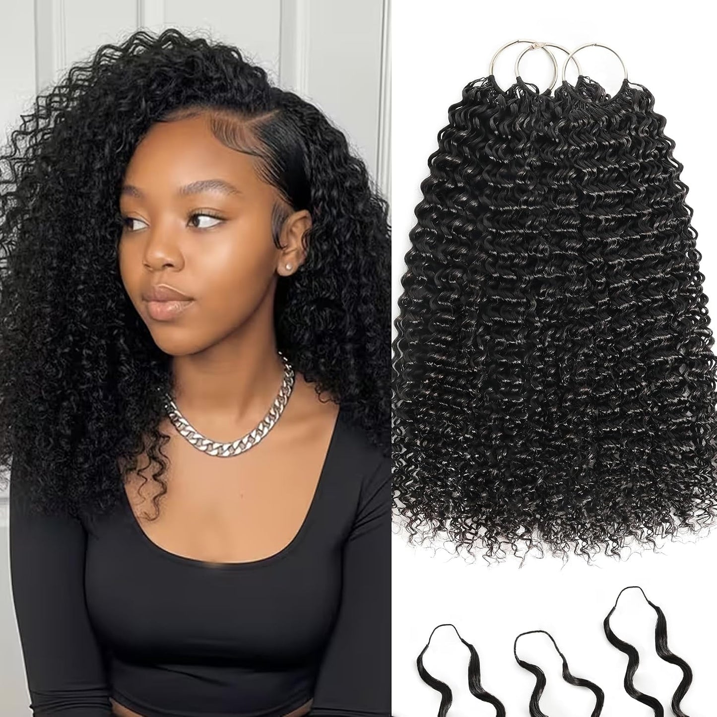 Feather Crochet Hair Extensions - 12 Inch 120g Invisible Miracle Knots for Black Women | Jerry Curly Pre-Separated Natural Black