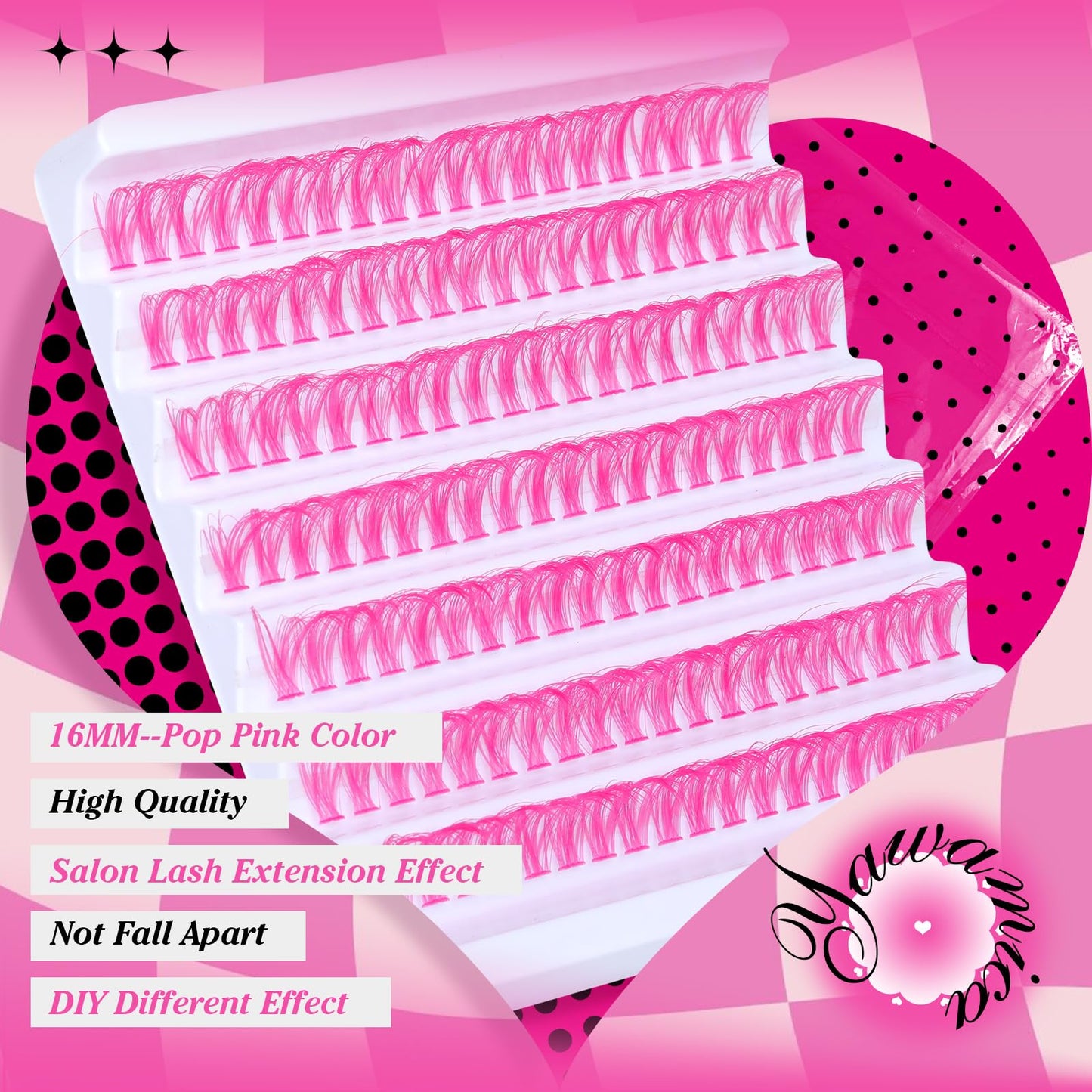 Colored Lash Clusters D Curly Eyelash Extension Pink Individual Lashes 40D 140pcs Colored Cluster Lashes 16mm Pink Eyelash Clusters DIY Lash Extension at Home by Yawamica