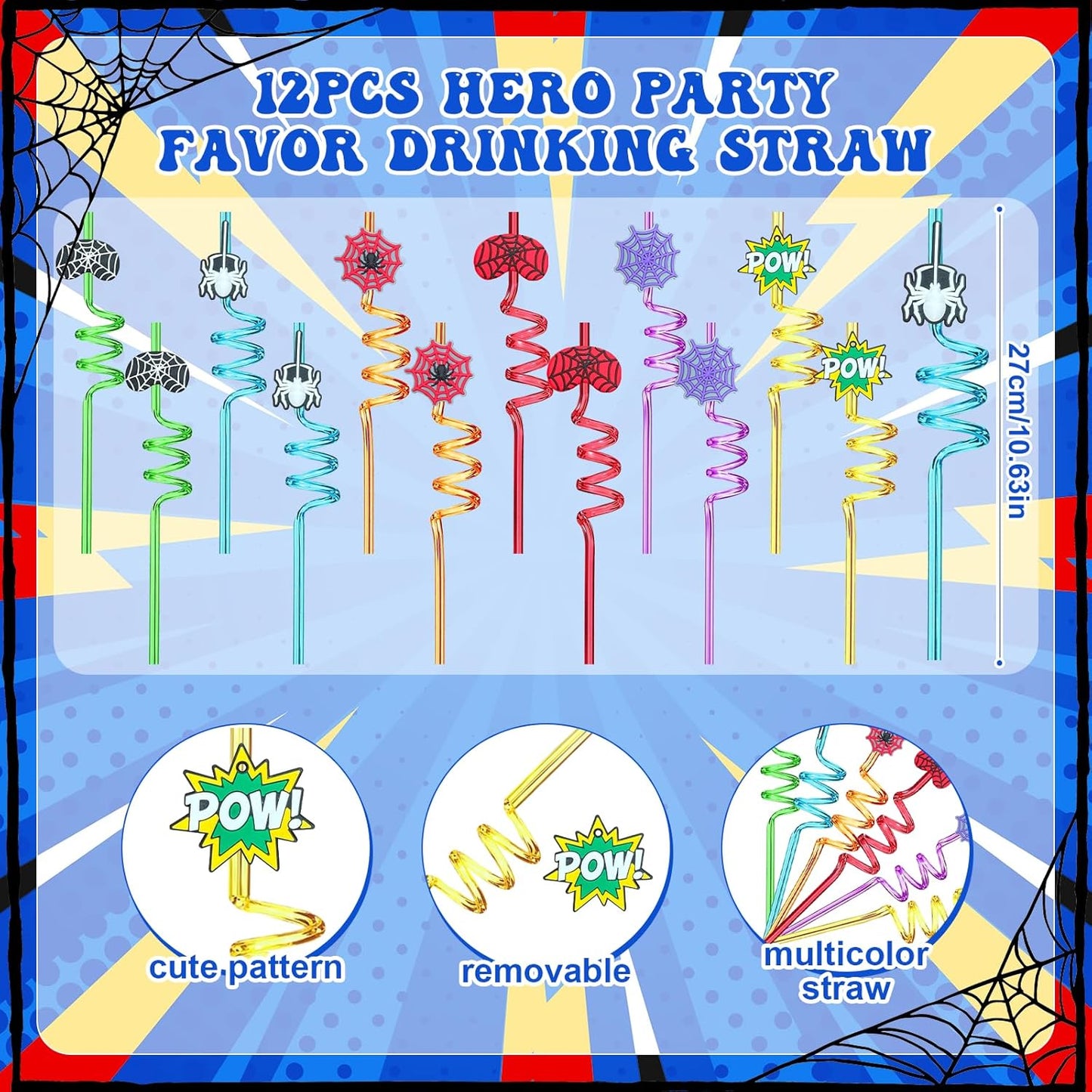 Spider Party Favors - 72 Pcs Birthday Supplies with Goodie Bags, Straws, Cups & Sticky Webs | Fun for Kids' Parties