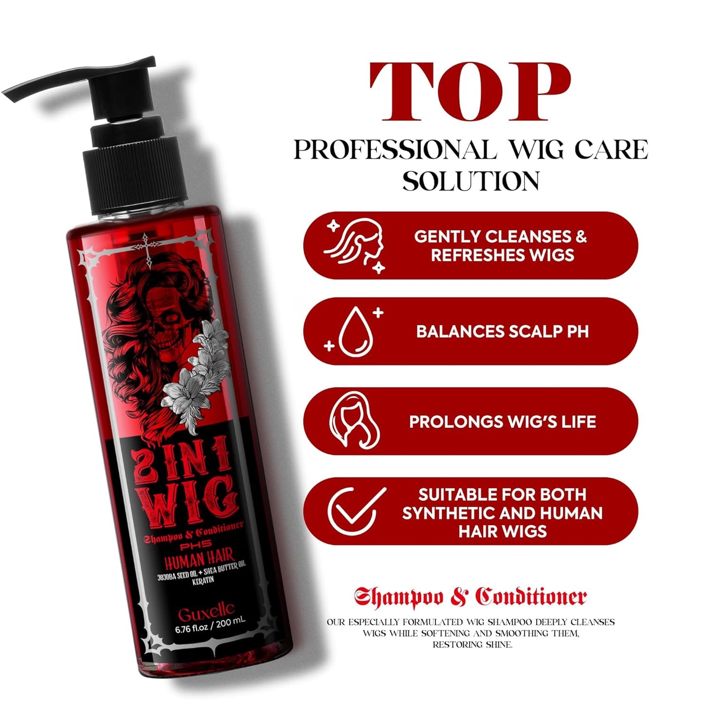 2 in 1 Wig Shampoo & Conditioner - Moisturizing Care for Synthetic Wigs | 200ml/6.76fl oz