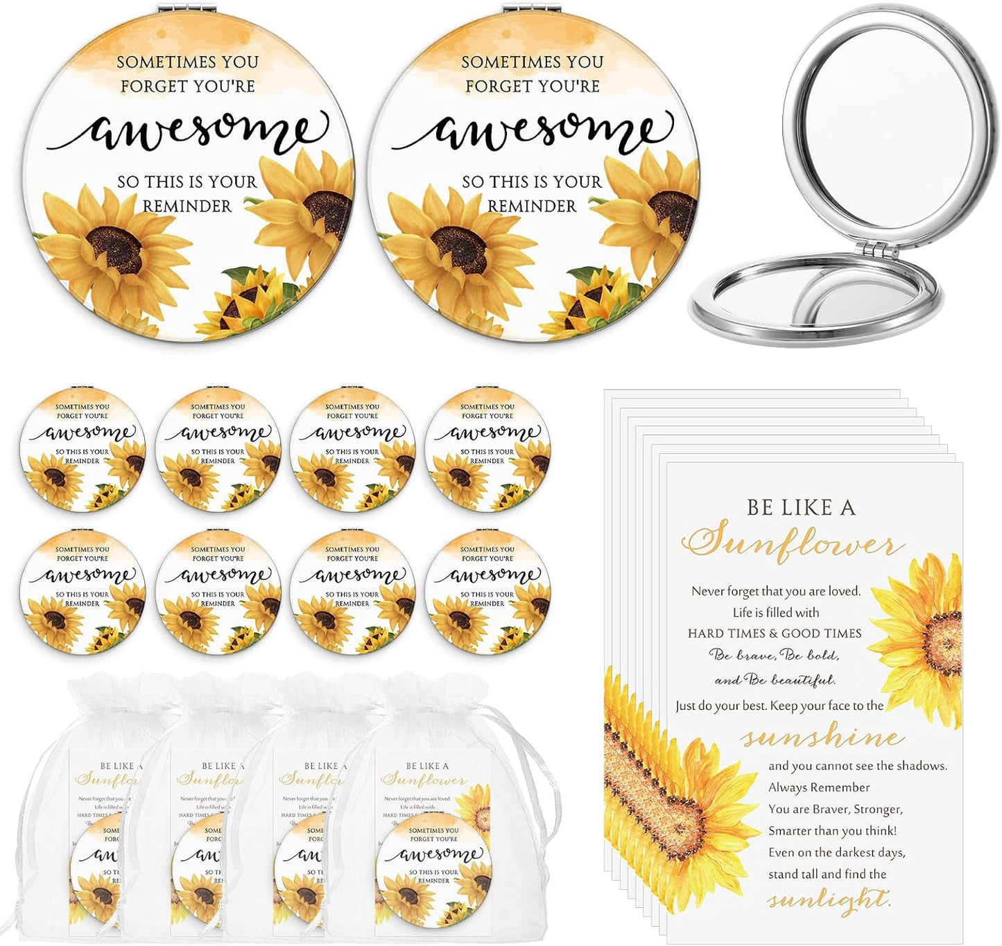 Inspirational Compact Mirror Set - 12 Mini Double-Sided Folding Mirrors | Perfect Gift for Nurses, Teachers & Coworkers (Wildflower)