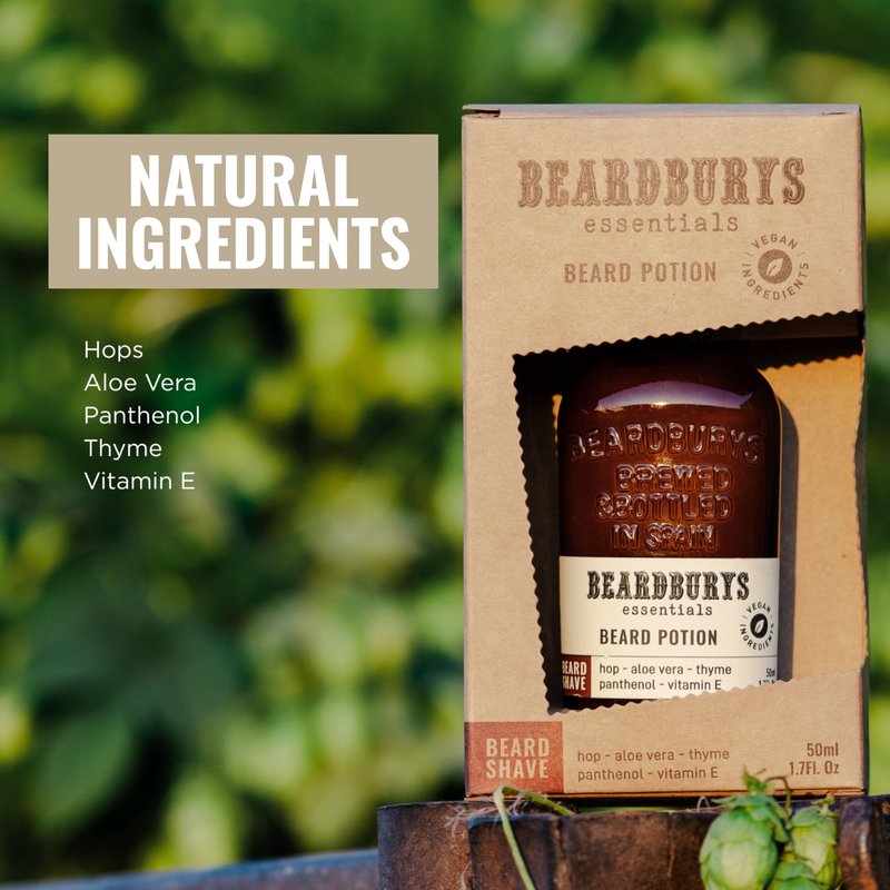 Beardburys Essentials Beard Potion | Moisturizing Beard Cream, Keeps Skin Moisturized and Itch Free, Increased Growth and Shine, With Hops and Vitamin E, 100% Vegan - 1.7 Fl