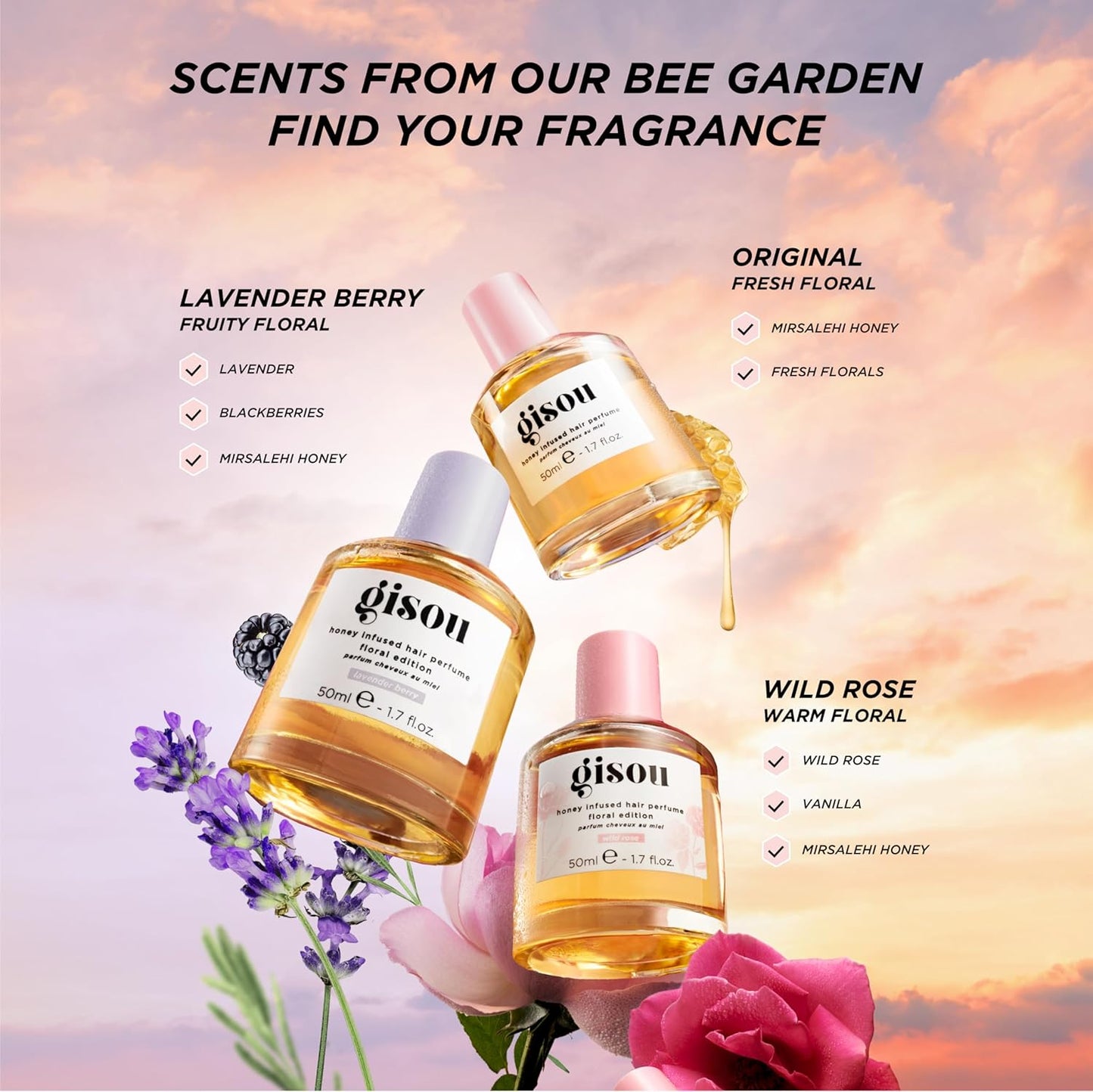 Gisou Honey Infused Hair Perfume - Long-Lasting Fragrance with Mirsalehi Honey & Argan Oil | 1.7 Fl Oz