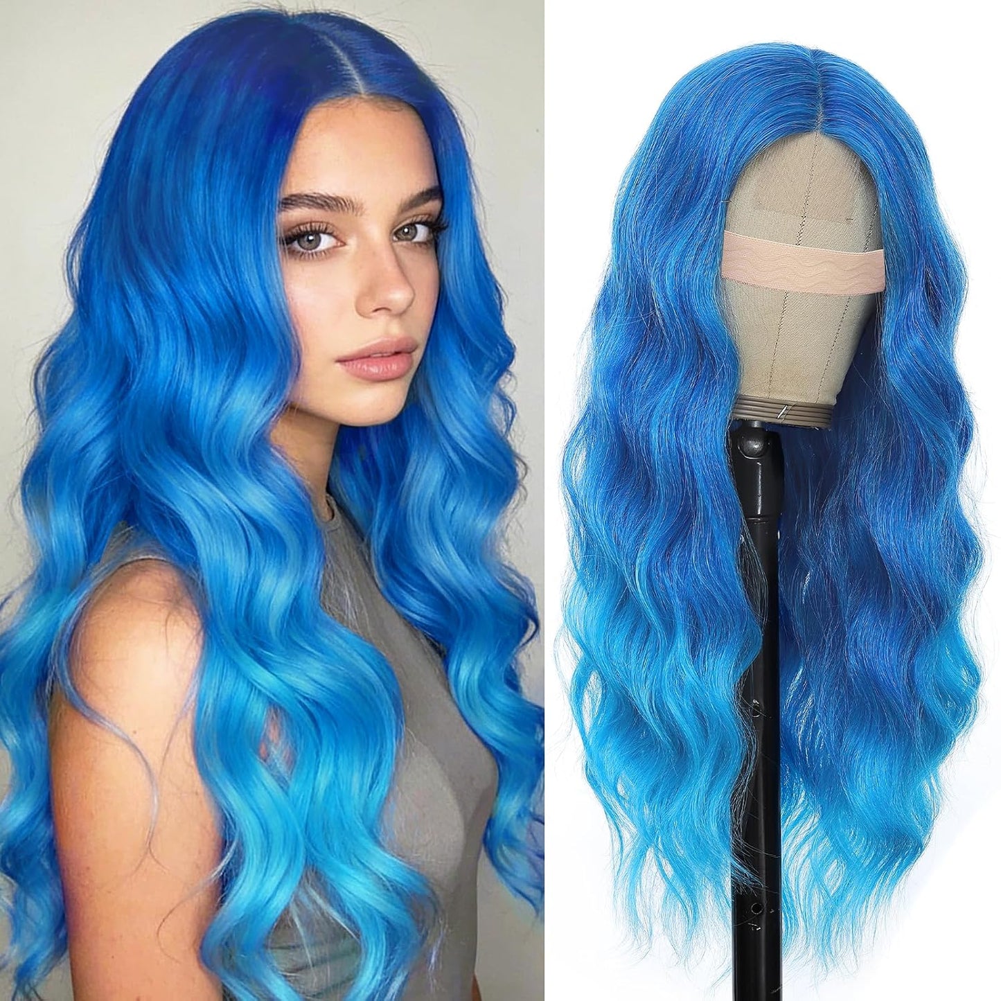 Ombre Blonde Wigs for Women - 26 Inch Long Wavy Synthetic Lace Front Wig | Heat Resistant for Daily & Party Wear
