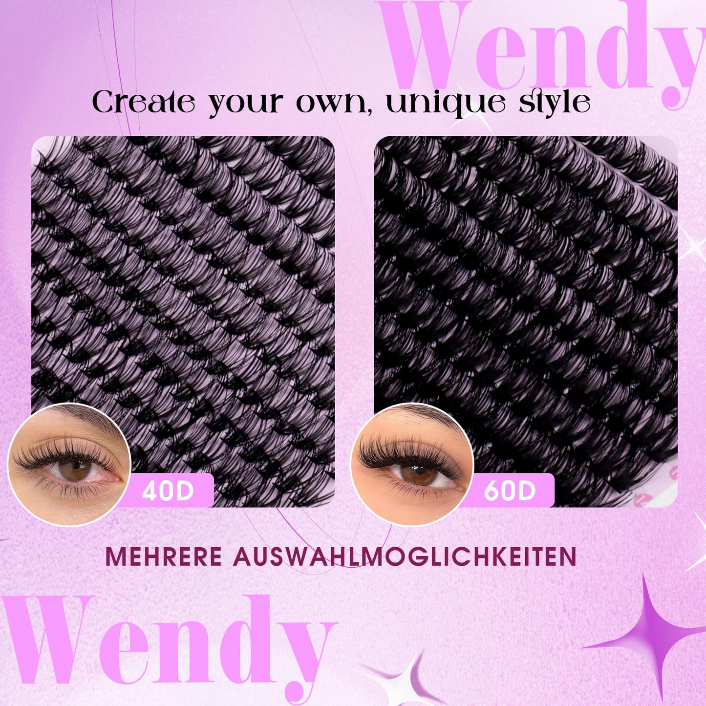 WENDY LASHES Lash Clusters 40D+60D Eyelash Clusters 560PCS Wispy Individual Lashes, 10-18MM D-curly Lash Extension DIY Cluster Eyelash Extensions for Beginners