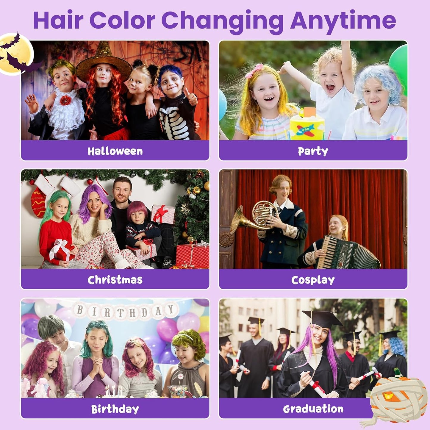 Temporary Purple Hair Color Wax - Washable Violet Dye for Kids & Adults | Instant Styling Gel for Cosplay & Halloween