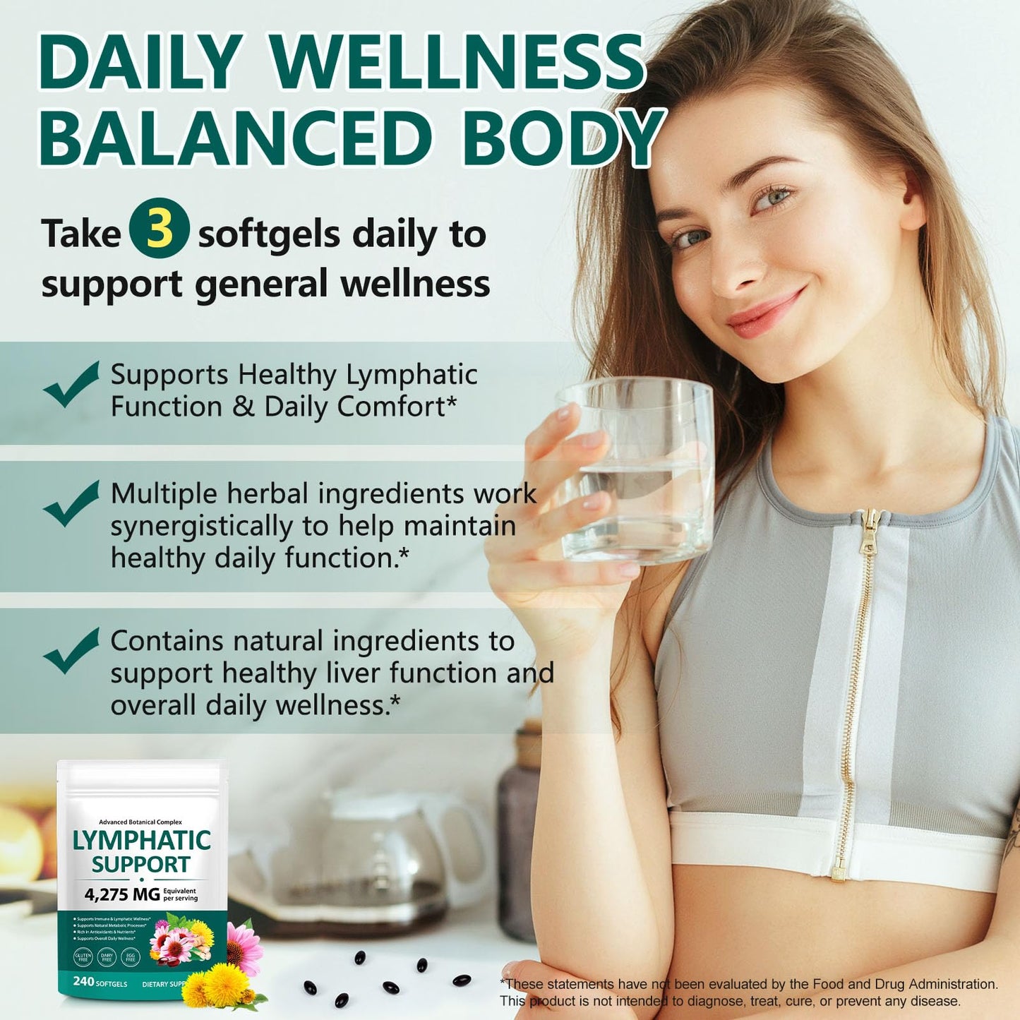 FANSHI Lymphatic Drainage Supplements 240 Softgels | Herbal Blend with Echinacea, Dandelion & Burdock Root | Promotes Healthy Circulation & Fluid Balance | Supports Overall Daily Wellness