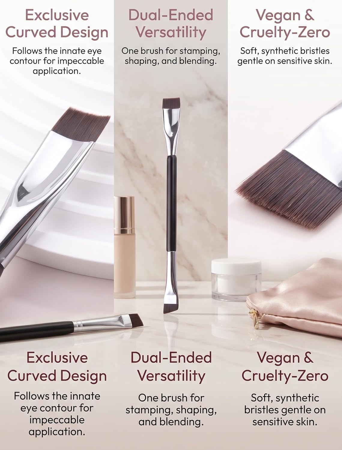 Double-Headed Arc Brush - Curved Brush for Perfect Eyeliner & Eyeshadow | Versatile Makeup Tool