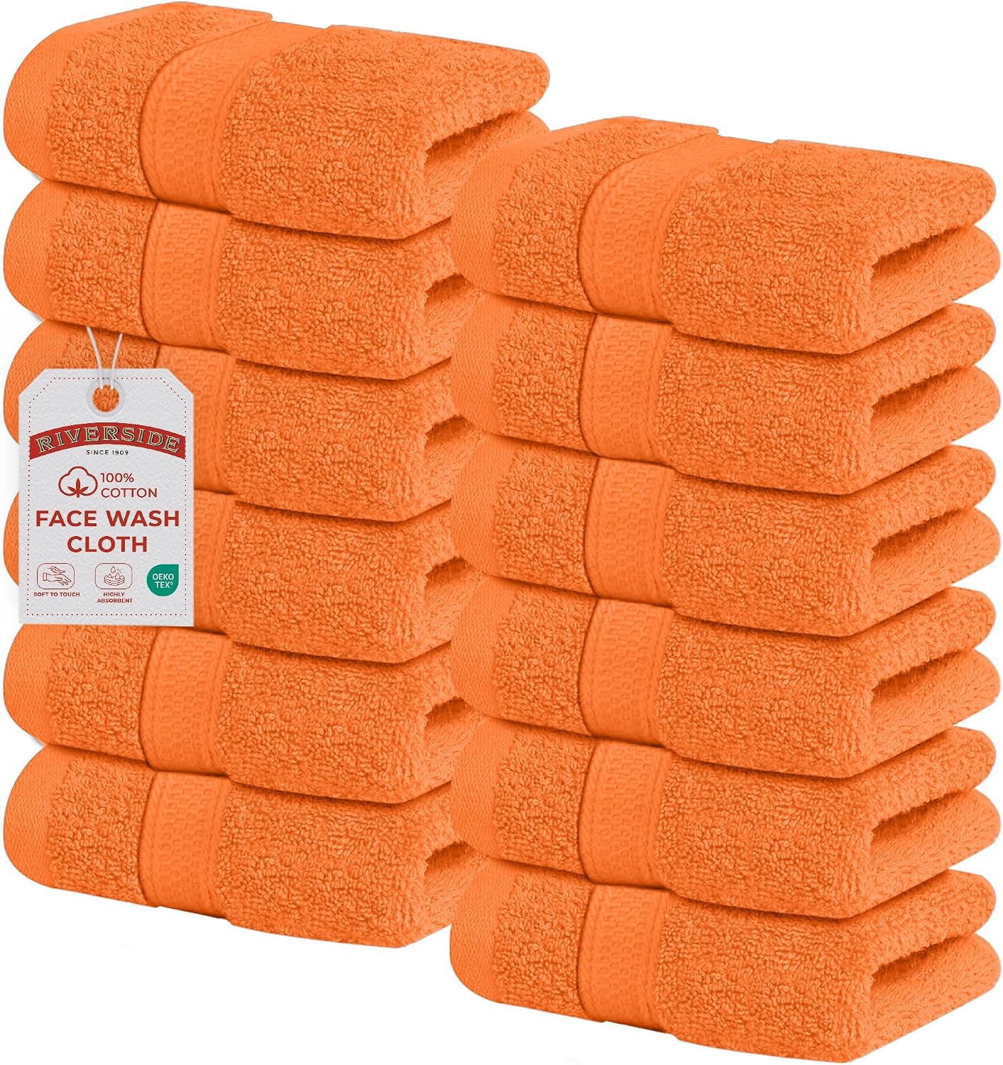Riverside 12-Pack 100% Cotton Hunter Green Face Towels - Super Soft, Absorbent Washcloths for Bathroom, Spa & Gym | 12x12 Inches