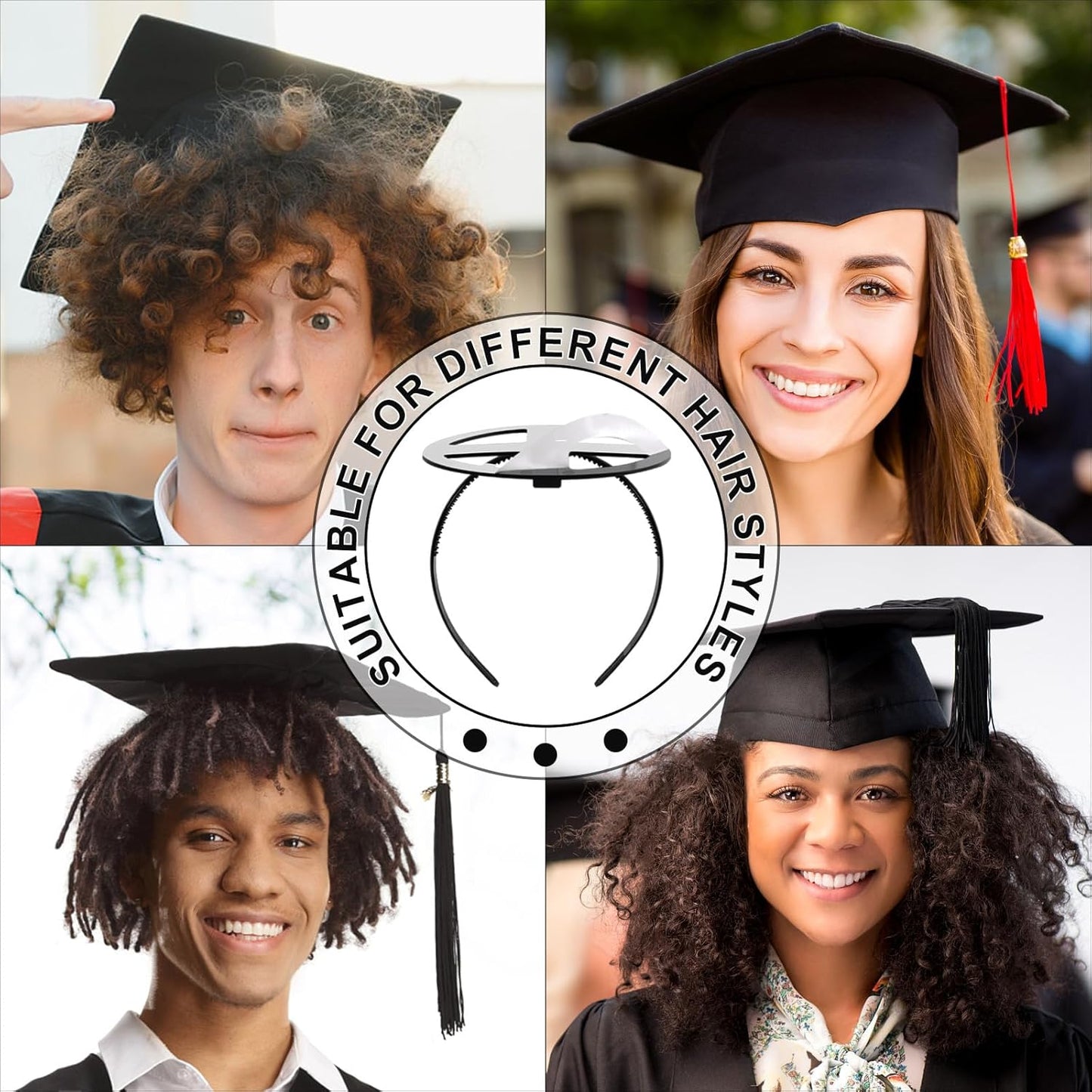 Graduation Cap Headband - Secure Hairband for Graduates | Black Color, Comfortable Fit