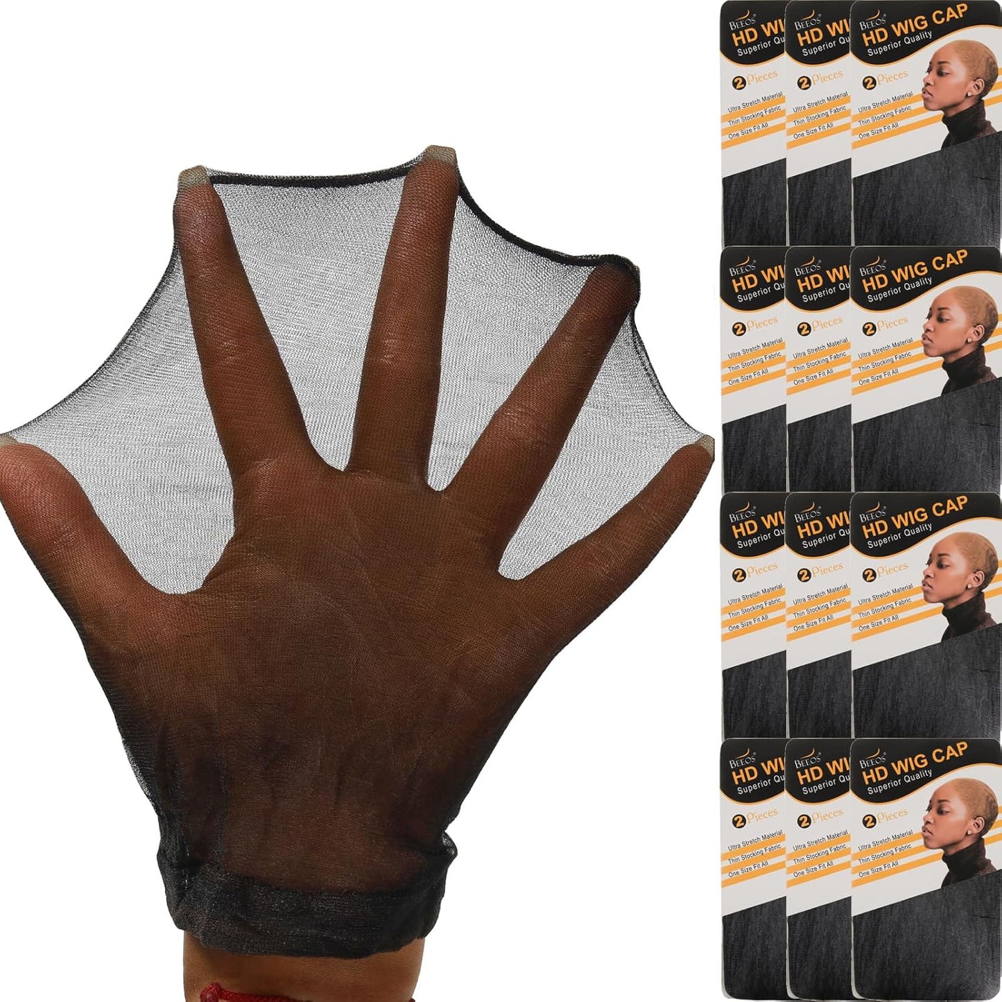 Black Skinlike HD Wig Cap - 24 Ultra-Thin Stretchy Stocking Caps | Invisible & Breathable for Lace Front Wigs