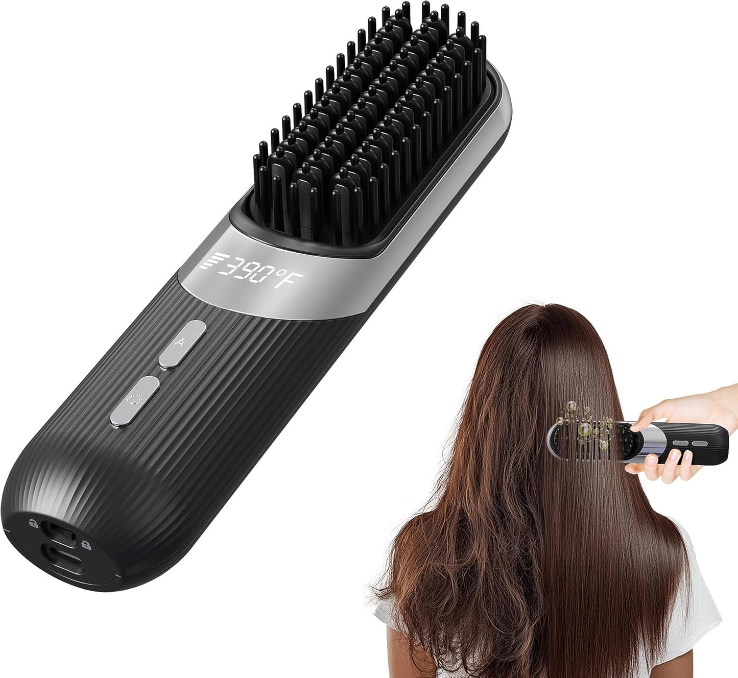 Cordless Hair Styling Brush - 2-in-1 AI Smart Styler with Fast Heat | USB Rechargeable, Portable Travel Comb (Black)