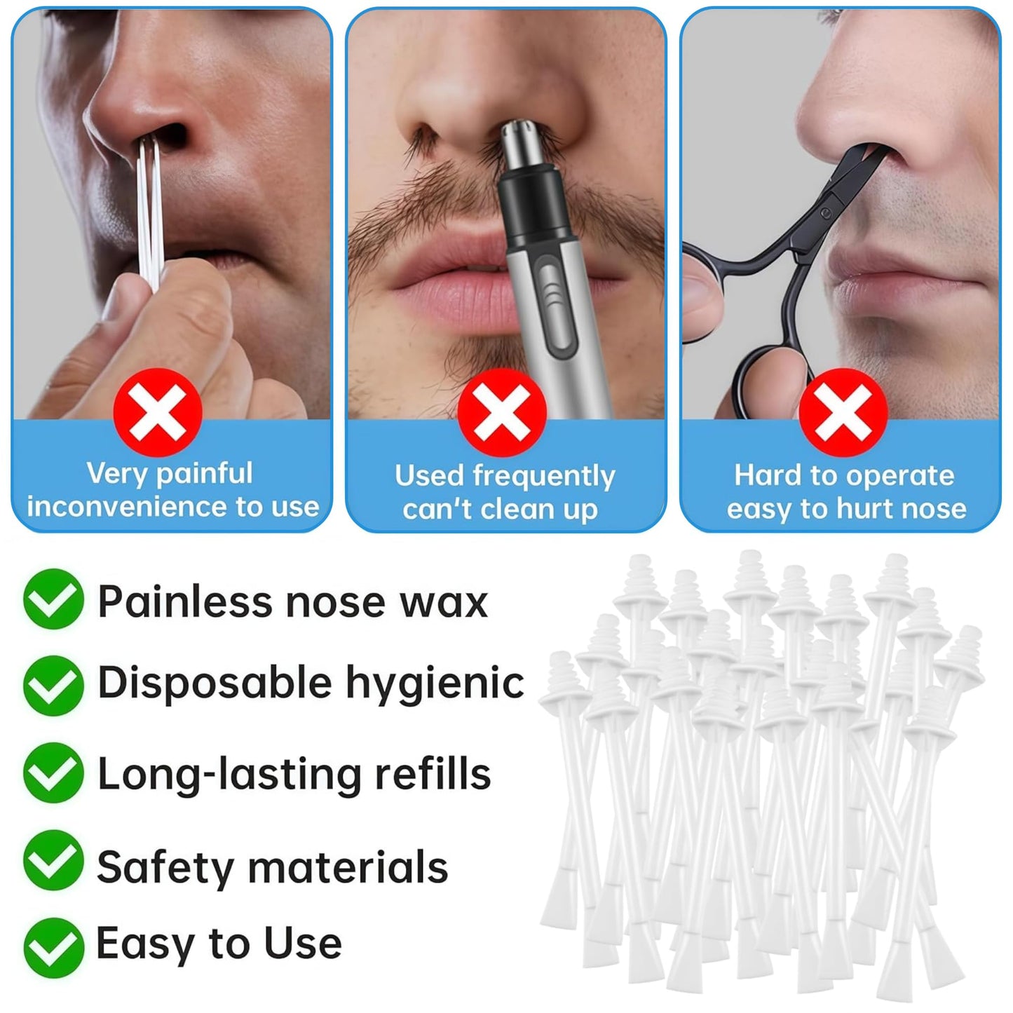 100pcs Nose Wax Applicator Sticks for Nose Waxing Kits, Disposable Waxing Sticks for Nose Hair Removal, Eyebrow & Ear Wax Applicators for Men & Women, Easy to Use Wax Sticks