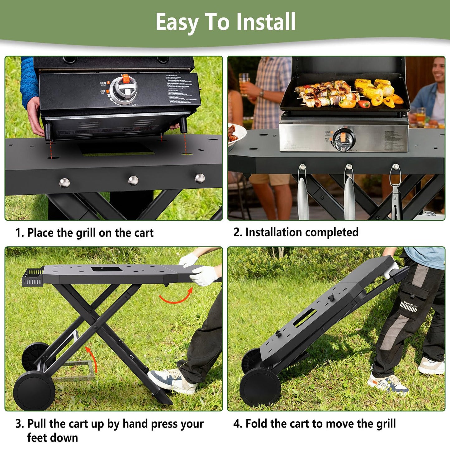 Barbqtime Portable Grill Cart for Blackstone 17" & 22" Griddle, Foldable Grill Table with Propane Tank Holder, Outdoor Portable BBQ Grill Stand for Backyard, Camping, Tailgating