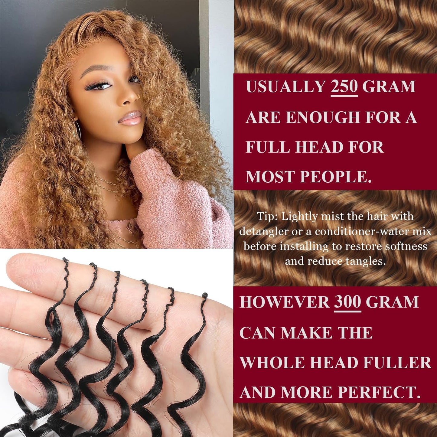 Deep wave Human Crochet Hair for Black Women 20 Inch Crochet Human Hair Bundles 50g Pre-Separated Feather Crochet Human Hair Deep Wavy Invisible Crochet Hair Extensions 40 Strands Honey Blonde
