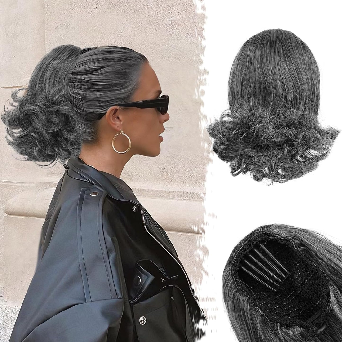 Dark Brown Ponytail Extension - 10 Inch Wavy Drawstring Hairpiece for Women | Synthetic Clip-In Ponytail