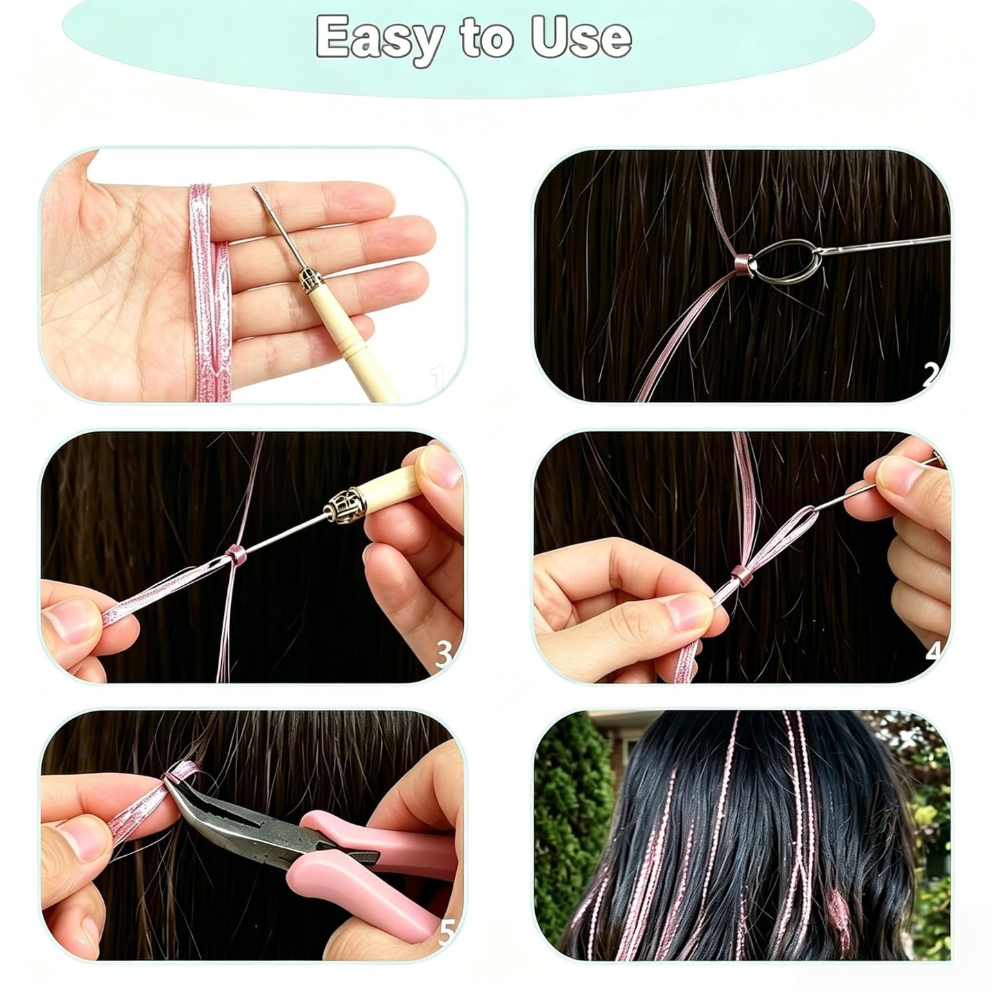 Hair Tinsel Kit - 9800 Strands of Colorful Heat-Resistant Extensions | 24 Vibrant Shades for Festivals & Parties