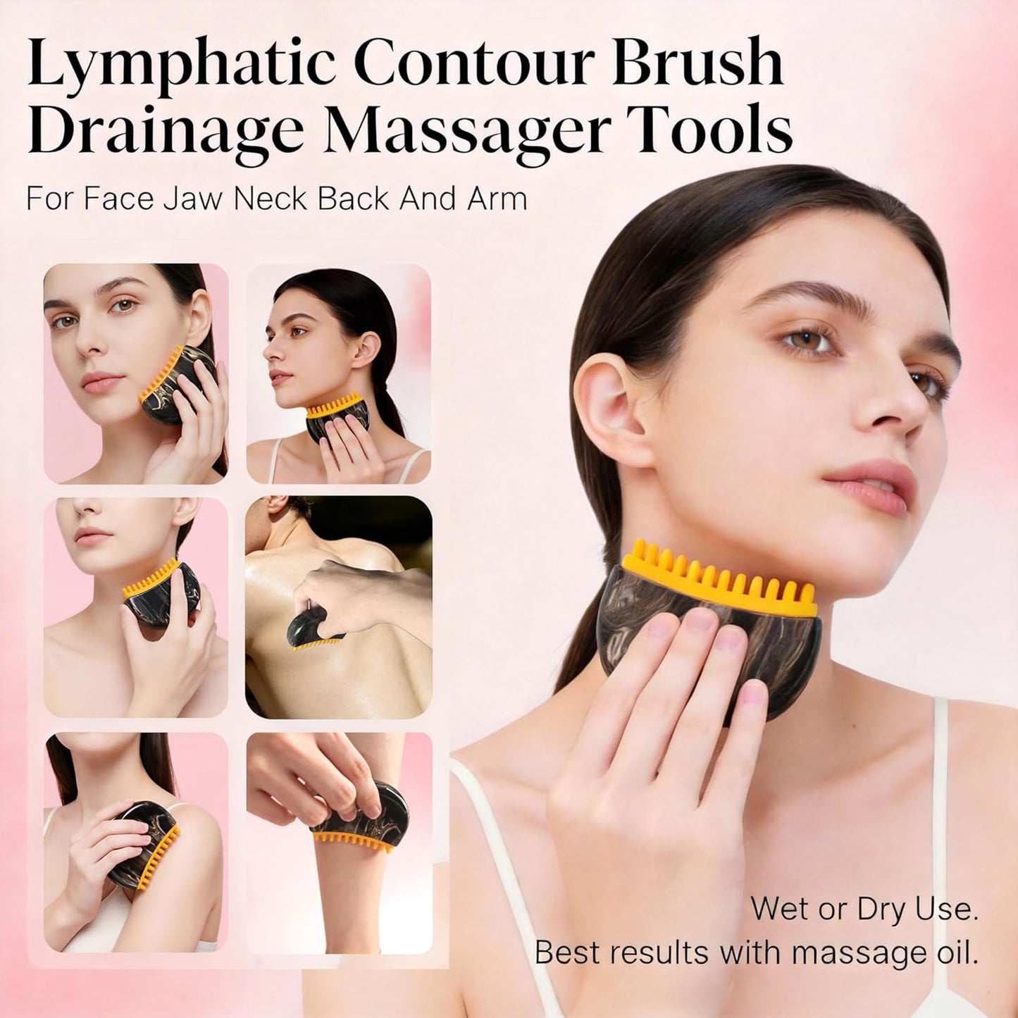 Lymphatic Contour Face Brush - Gua Sha Facial Tool for Lymphatic Drainage | Silicone Soft Head