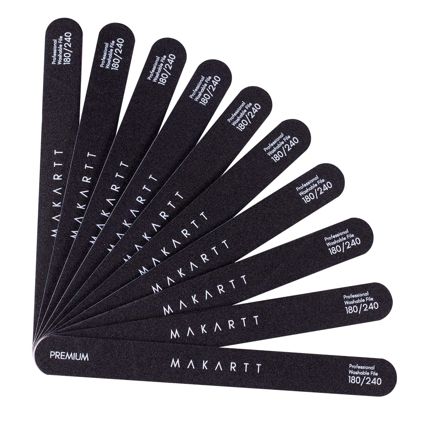 Makartt Nail File Set - 180/240 Grit Emery Boards for Professional Manicure | 10pcs Washable Dual-Sided Files