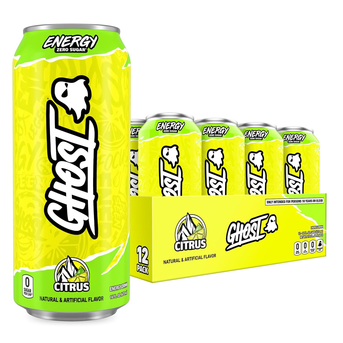 GHOST Energy Drink - 12-Pack Welch's Grape 16oz Cans | Natural Caffeine, Vegan & Gluten-Free Energy Boost