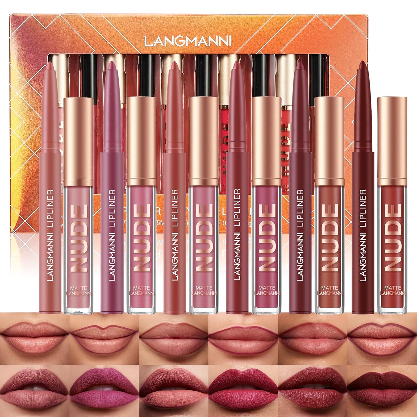 Matte Lip Liner & Liquid Lipstick Set - Velvety Nude Waterproof Long Wear | 8 Pcs High Pigment Makeup Gift Set