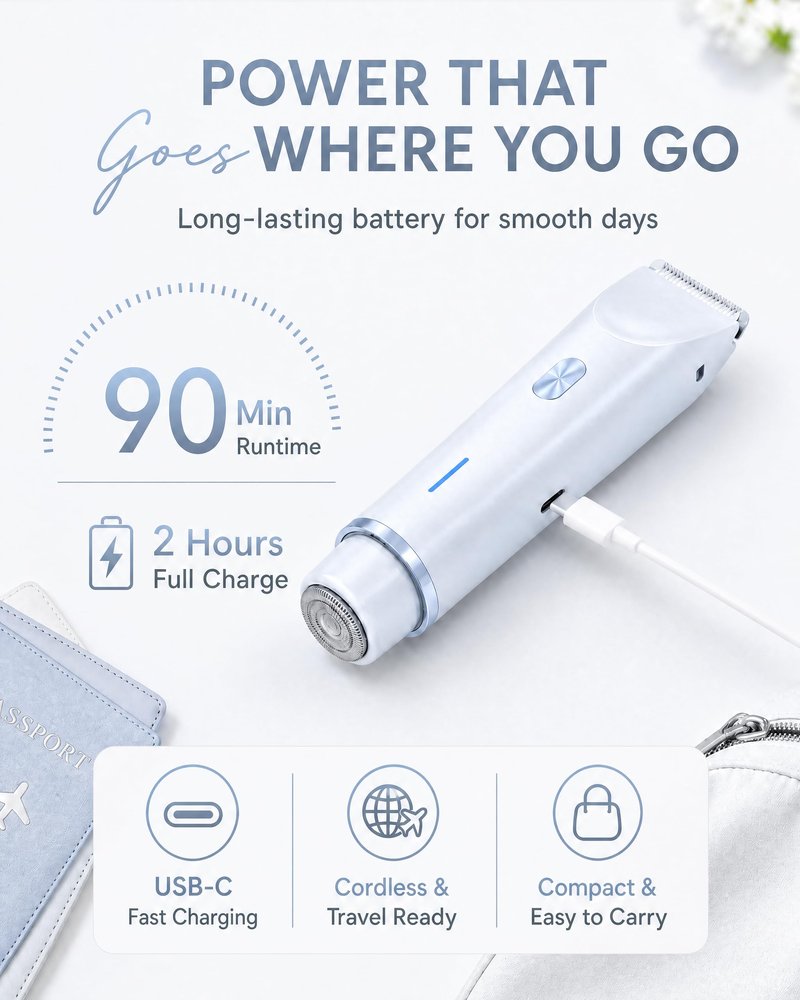 AiooTisu 2-in-1 Bikini Trimmer for Women - Dual Head Electric Shaver with Foil & Rotary Heads, Rechargeable & Waterproof, for Body, Bikini Line, Face, Legs & Underarms