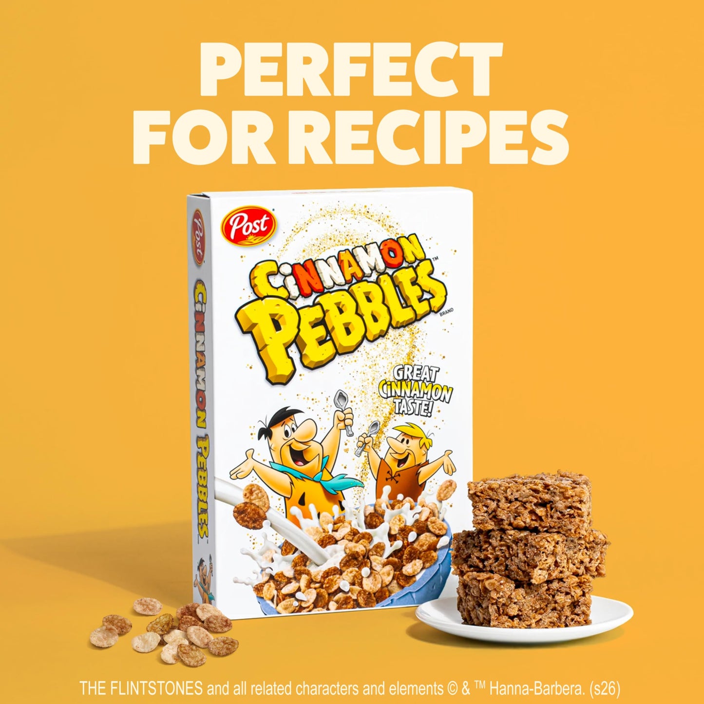 Cinnamon PEBBLES Breakfast Cereal for Kids, Gluten Free, Made with Sweetened Puffed Rice, Family Size, 19.5 oz