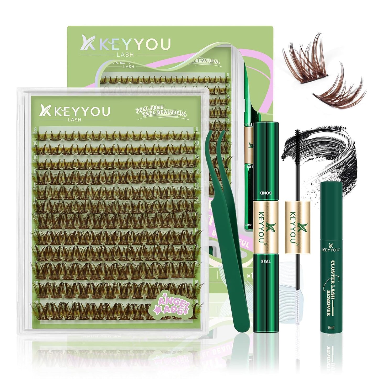 KEYYOU 3D Eyelash Clusters - 280pcs Wispy Volume Lashes | 80D D Curl, 9-18mm Mix