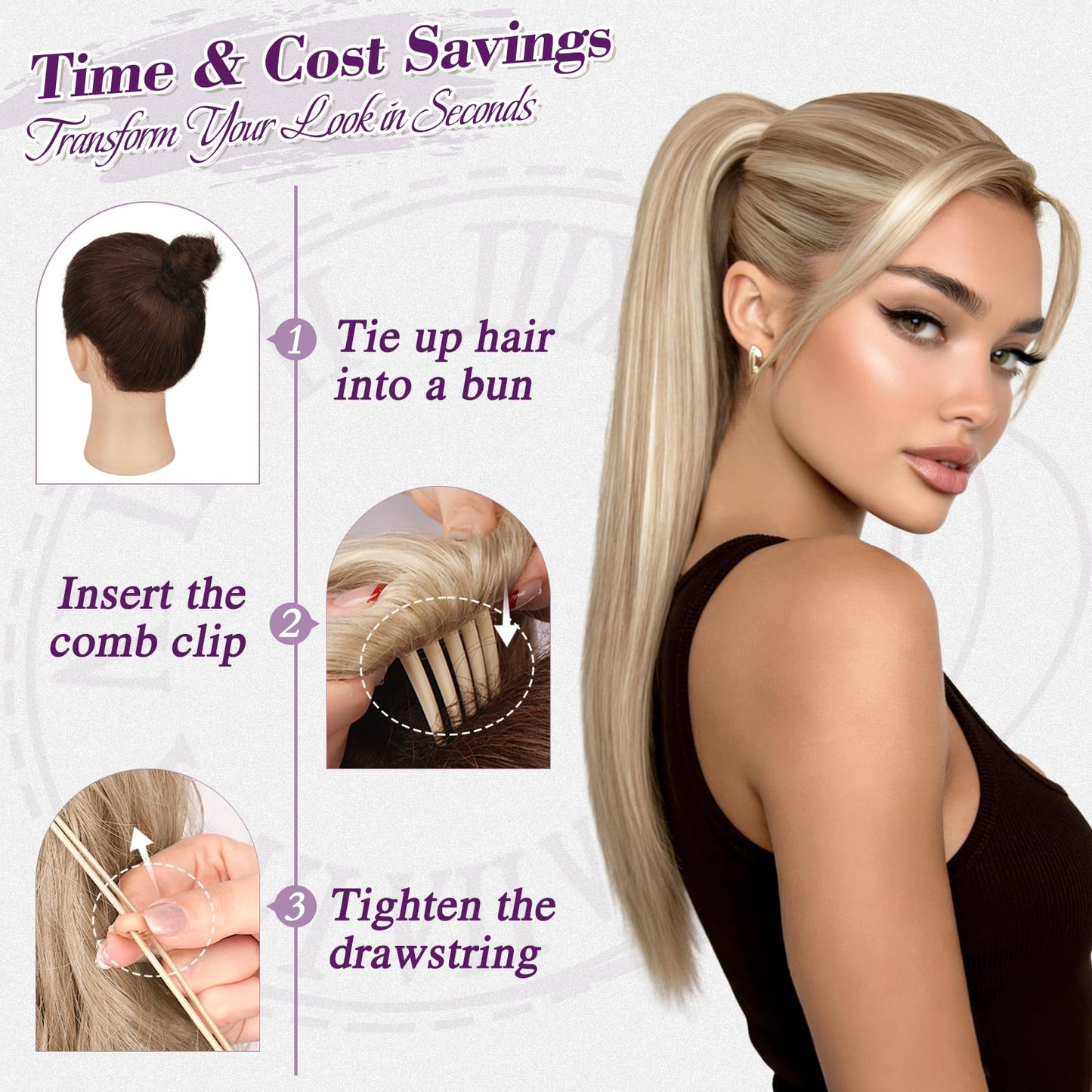 BARSDAR Blonde Straight Drawstring Ponytail Extension - 22 Inch Long Straight Drawstring Blonde Ponytail Extension Natural Looking Soft Synthetic Cheer Posh Pony Tails Hairpieces Daily Party