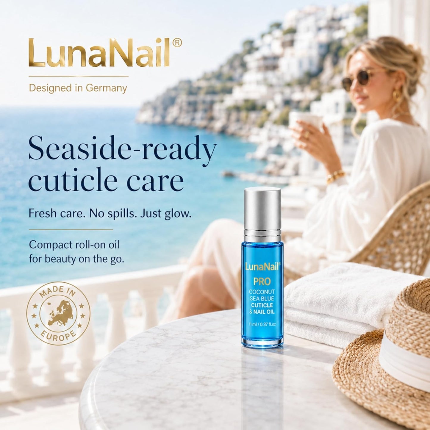 Cuticle Oil - Roll-On Nail Oil with Vitamin E & Jojoba | Hydrating Serum for Dry Cuticles - Coconut Sea Blue