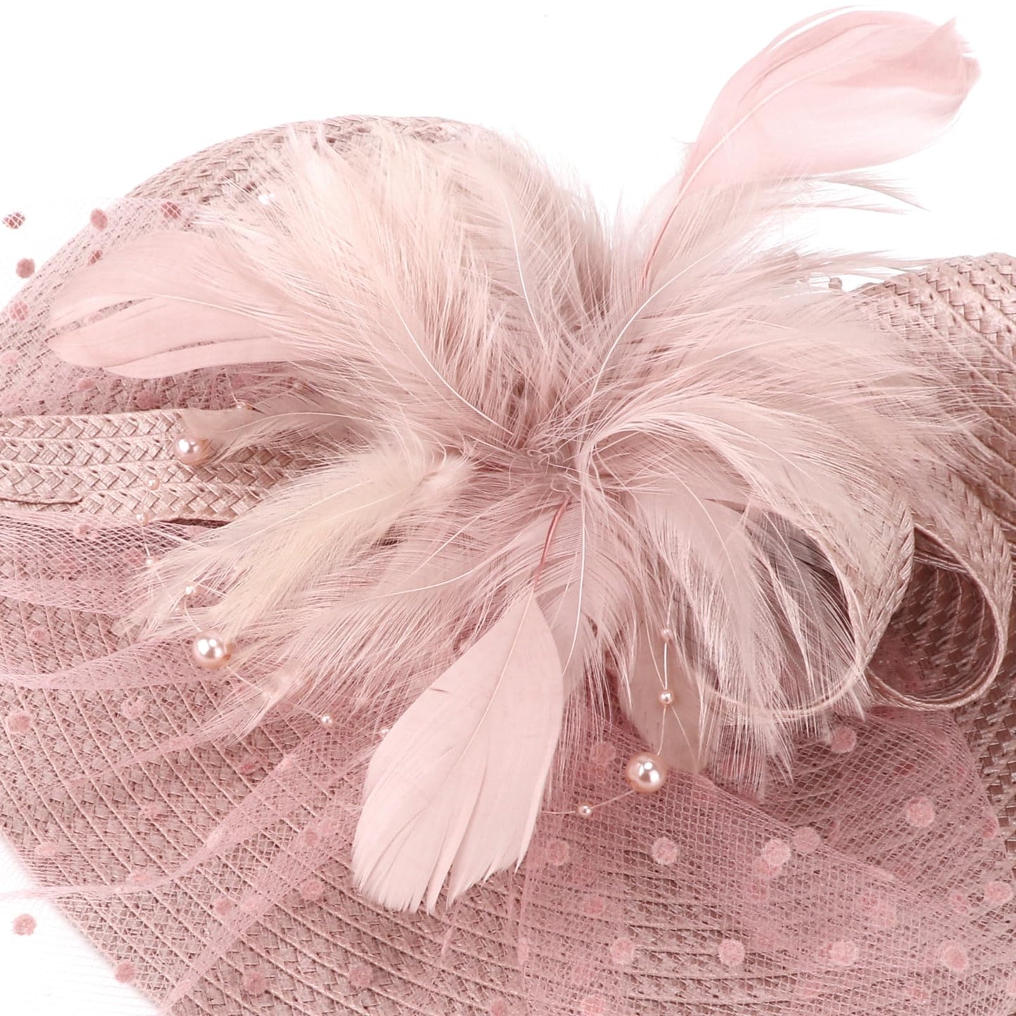 DRESHOW Fascinators Hat Mesh Veil Feathers Hat with a Headband and a Clip Tea Party Headwear for Women
