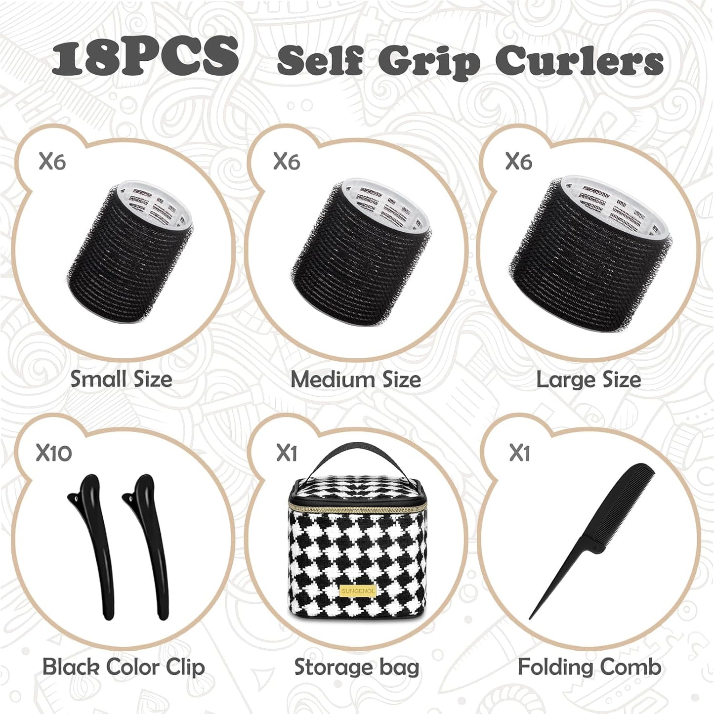 Hair Roller Set - 18 Pcs Curlers with Clips & Comb for DIY Hairstyles | 3 Sizes Included