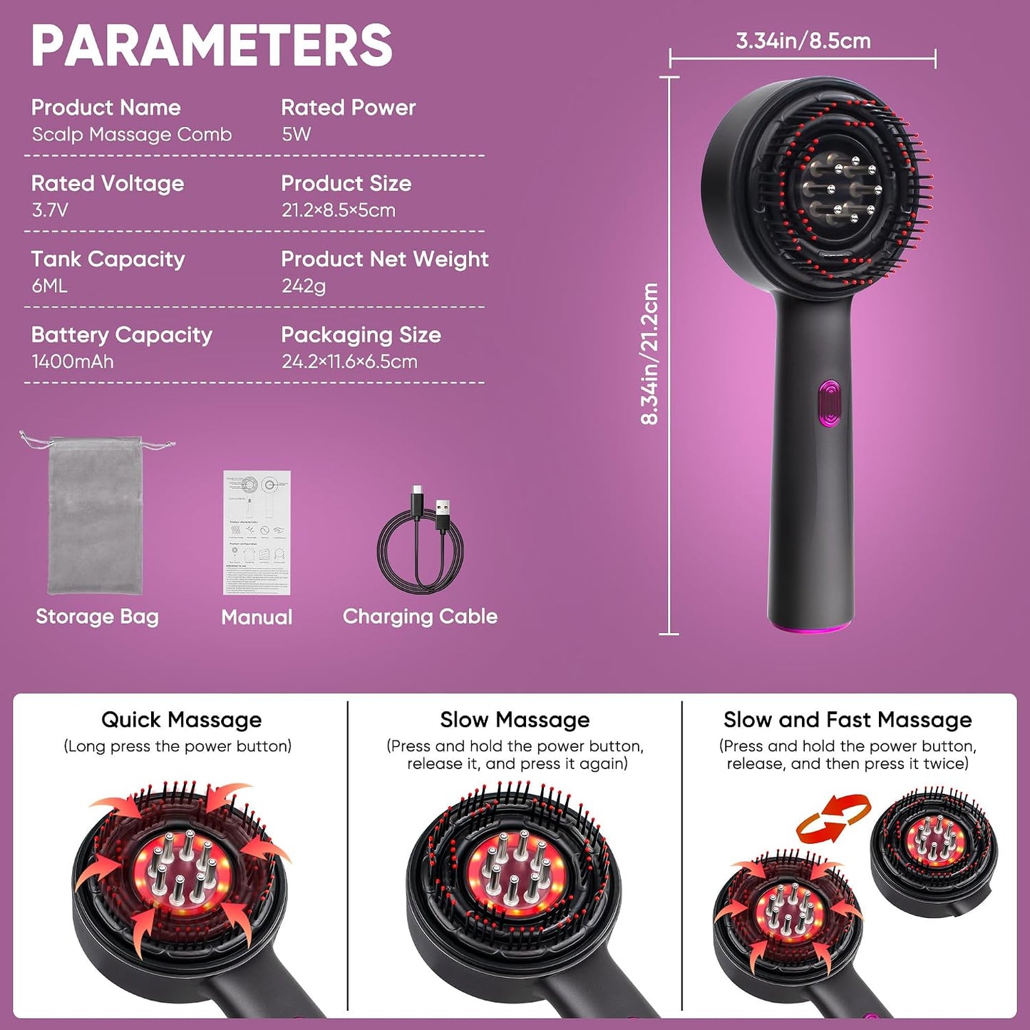 Rechargeable 3 in 1 Scalp Massager & Hair Growth Oil Applicator - IPX7 Waterproof Electric Brush for All Hair Types | Home & Travel Use