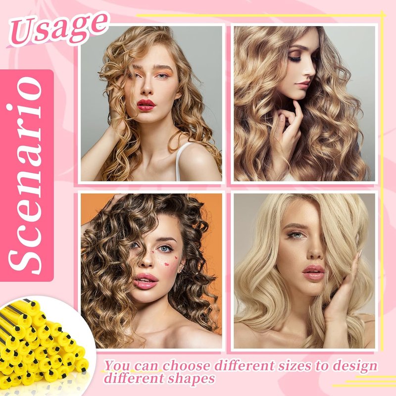 200 Pcs Perm Rods for Natural Hair - No-Heat Small Curling Rods | Yellow 0.28 Inch Hair Rollers for DIY Styling
