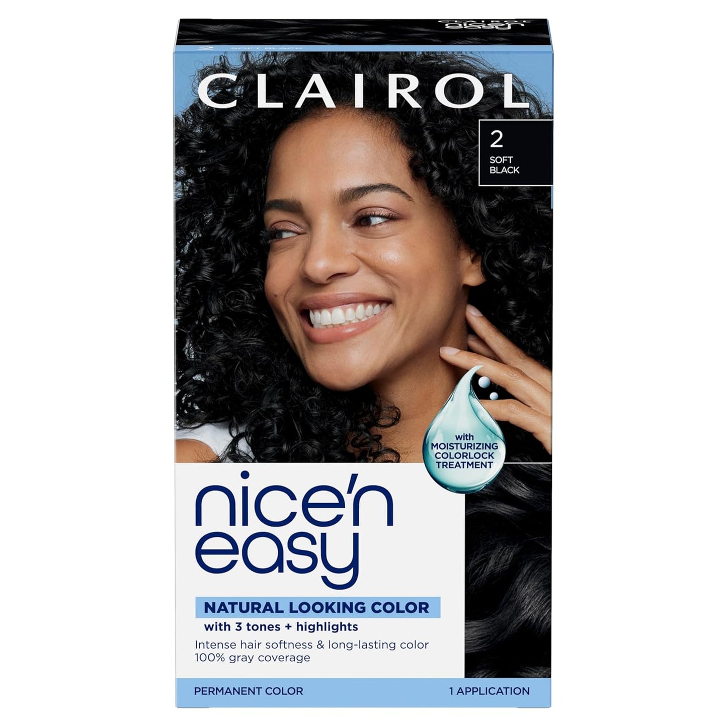 Clairol Nice'n Easy Permanent Hair Dye - Blackest Black | 100% Gray Coverage & Long-Lasting Shine | Single Pack