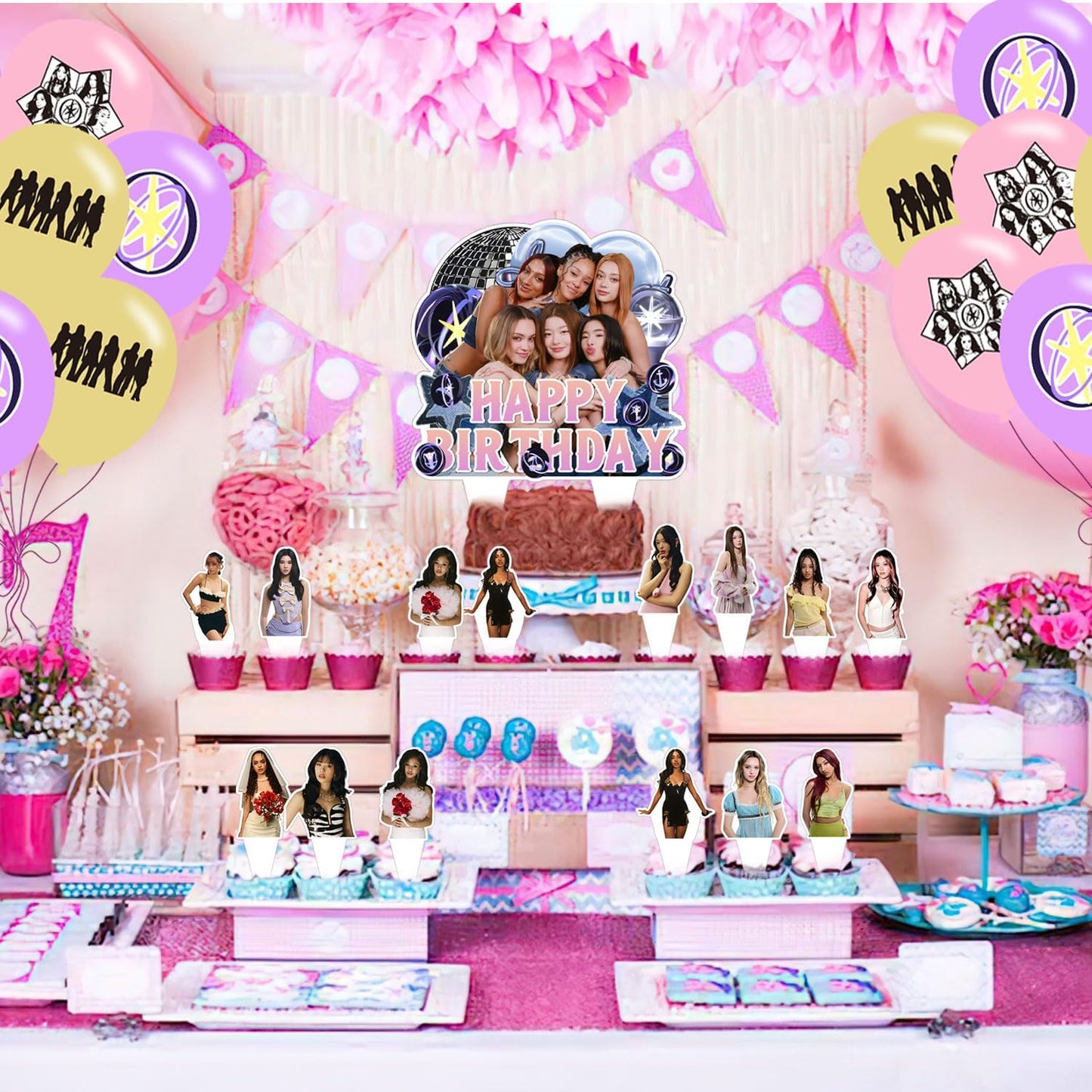 Birthday Party Decoration Set - Happy Birthday Banner, Cake Topper & Latex Balloons | Perfect for KATSEYE Fans