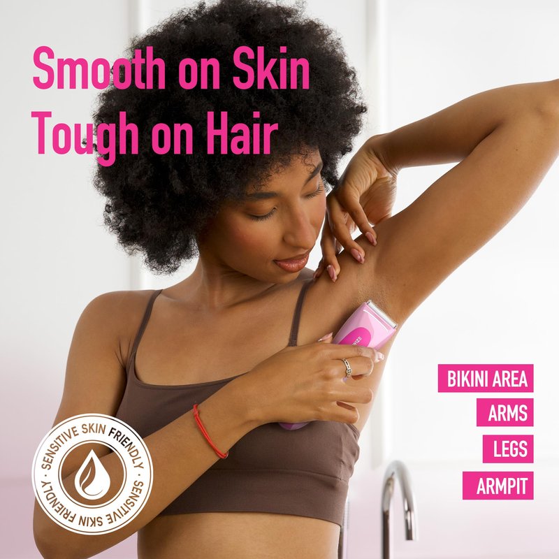 BAREWIZE Bikini Trimmer for Women, Electric Shaver for Women | LED Light, IPX7 Waterproof, USB-C Rechargeable, Ceramic Blade | Electric Razors for Women, Pubic Hair Trimmer Women (Petal Bonbon)