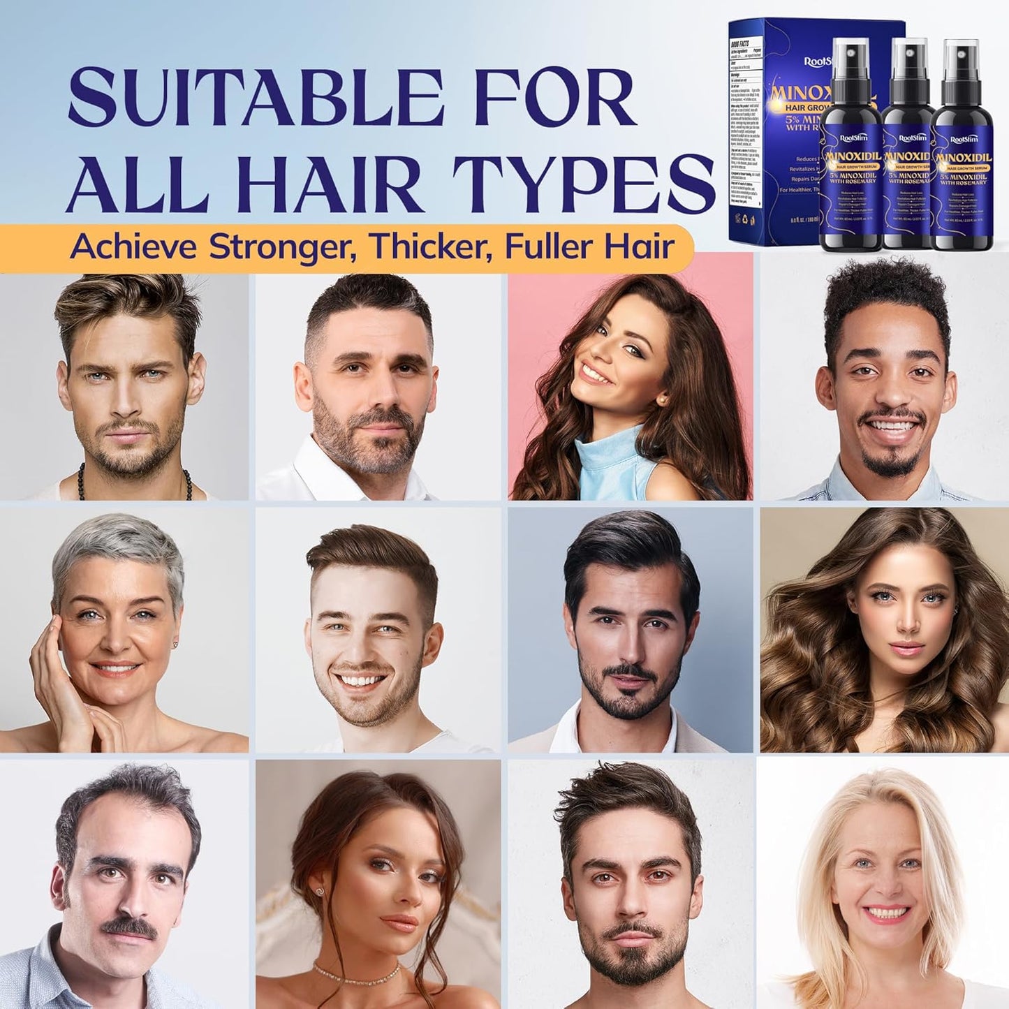 Minoxidil Hair Growth Treatment - 5% Extra Strength for Men & Women | 3-Pack, 180 ML, Rosemary Infused for Thinning Hair