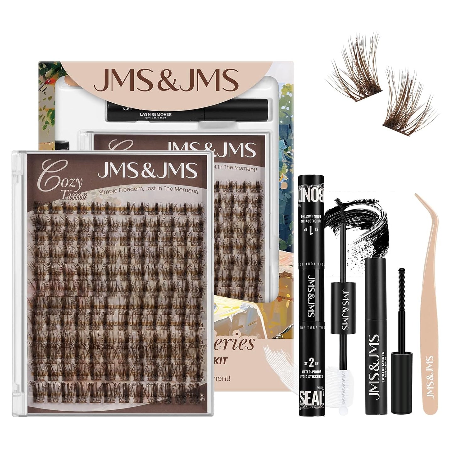 Fairy Lash Clusters Kit - Natural Invisible Band Manga Lashes | Eyelash Applicator & Bond for Beginners (Fairy-8-18mix)