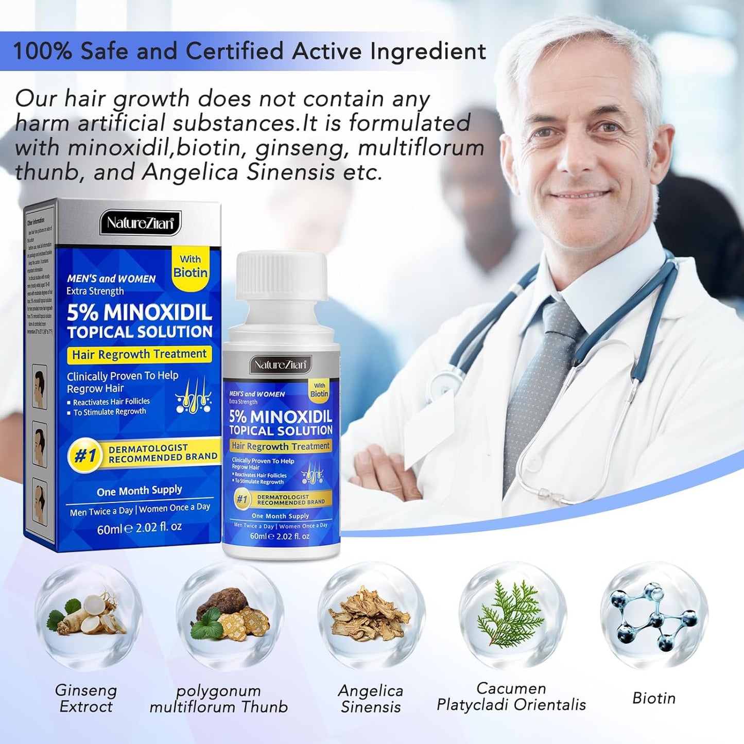 Minoxidil for Men - 5% Extra Strength Hair Regrowth Treatment | Topical Solution with Dropper Applicator