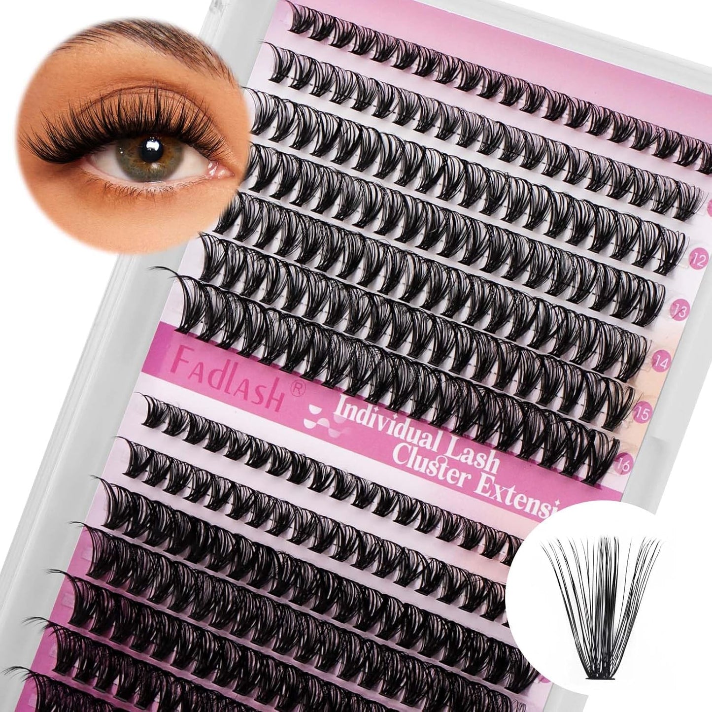 FADLASH Natural Eyelash Clusters - Fluffy 100D/200D Extensions | DIY Home Use, 8-16mm D Curl, 2 Pack