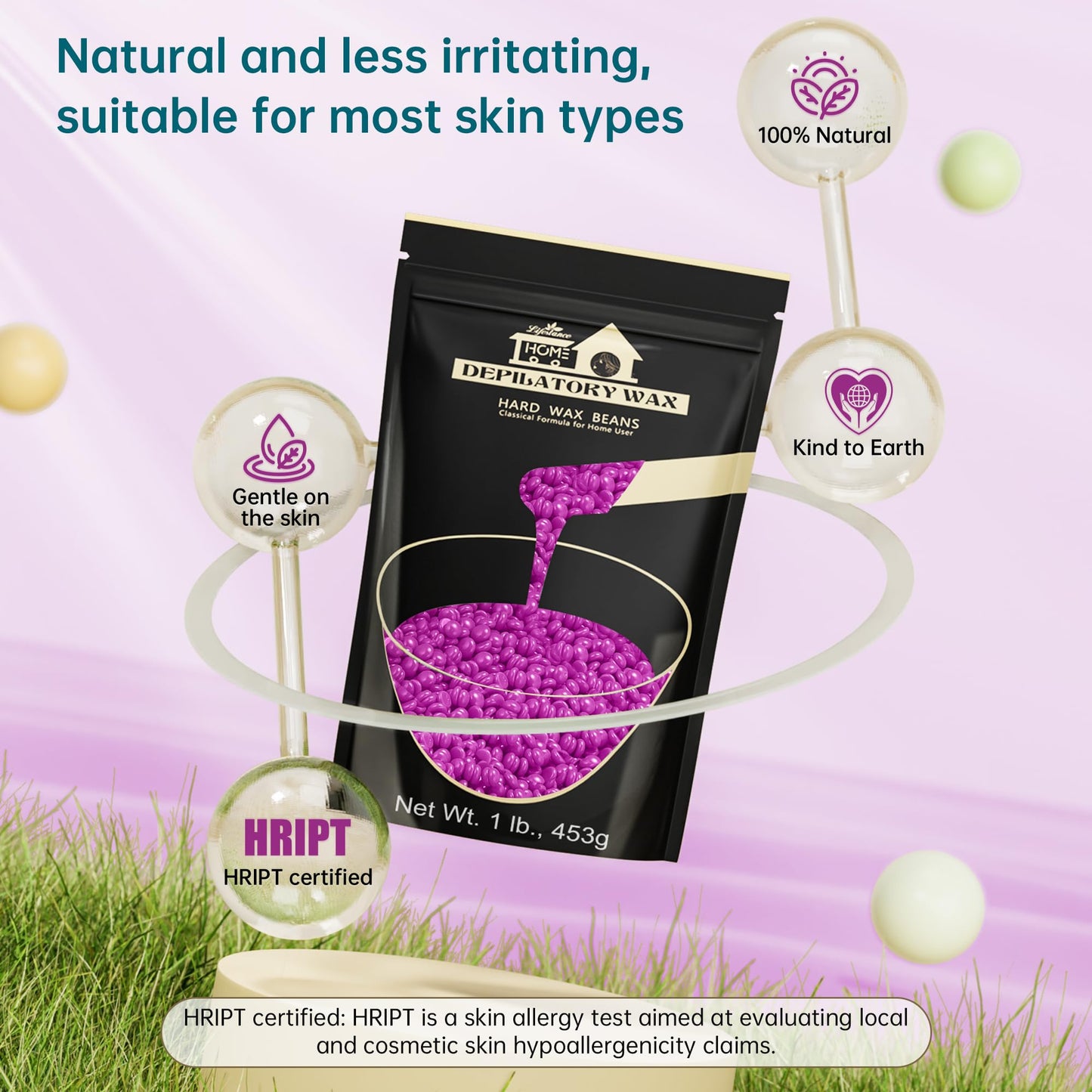 Lifestance Violet Waxing Beads, 1LB Coarse Hair Removal Wax Beans for Face, Eyebrow, Brazilian Bikini, Sensitive Skin at Home for Women and Men